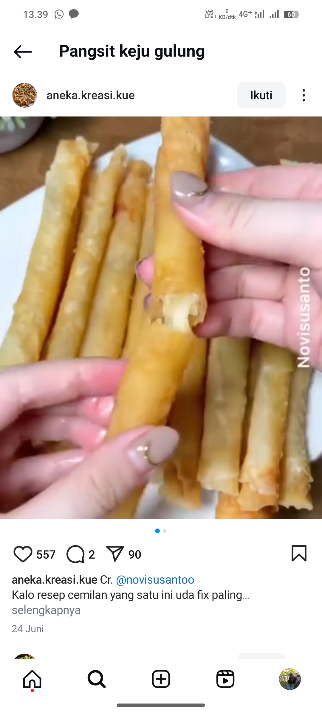 Pangsit keju gulung