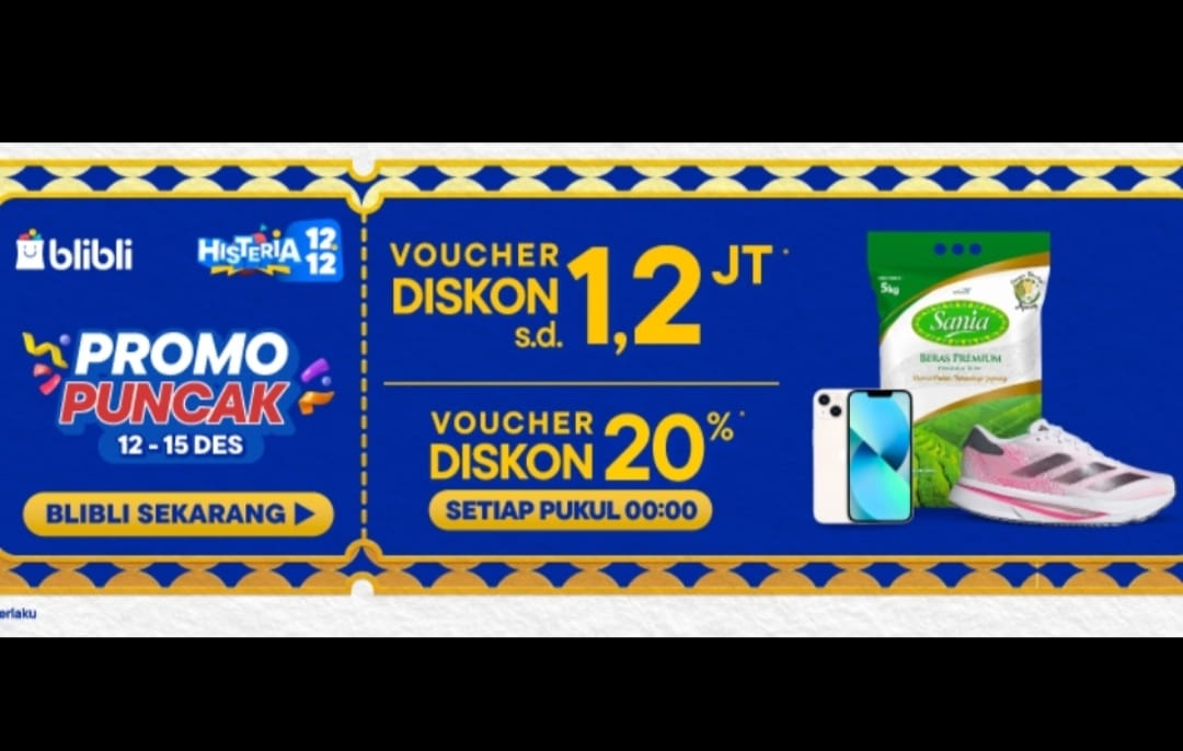 Promo Puncak 12.12 dari Blibli hujan diskon hingga 20 persen.