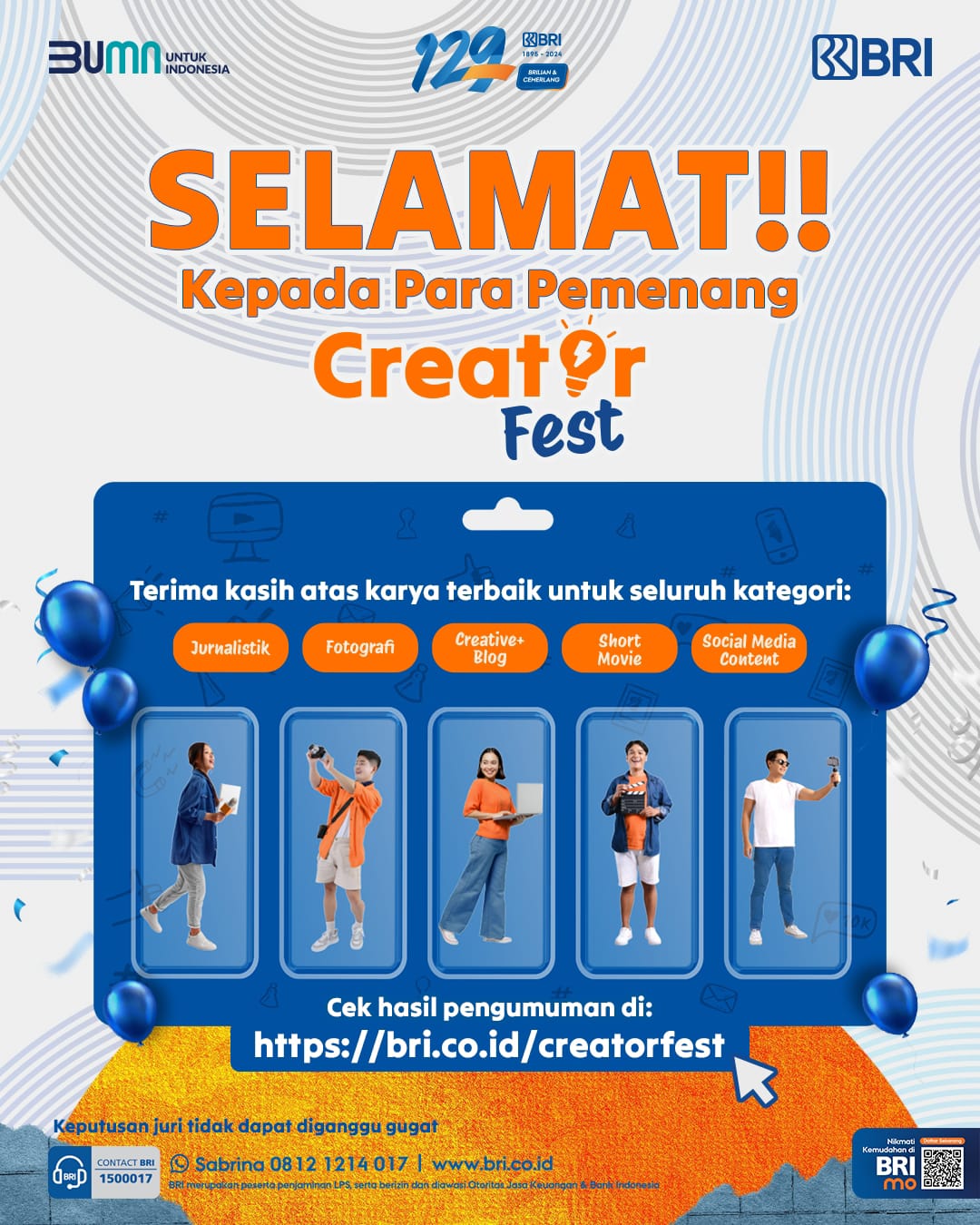 pengumuman resmi pemenang BRI CreatorFest 2024