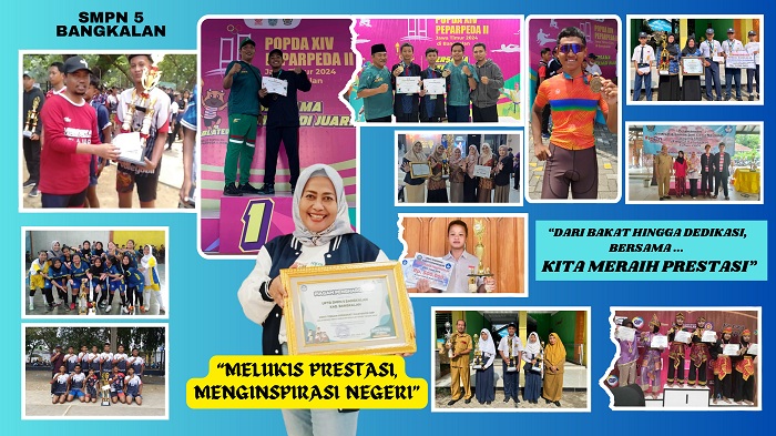 BUAH PERJUANGAN: Plt Kepala SMPN 5 Bangkalan Replita Ayu Winarni memperlihatkan prestasi yang diraih lembaganya. (SMPN 5 BANGKALAN UNTUK JPRM)