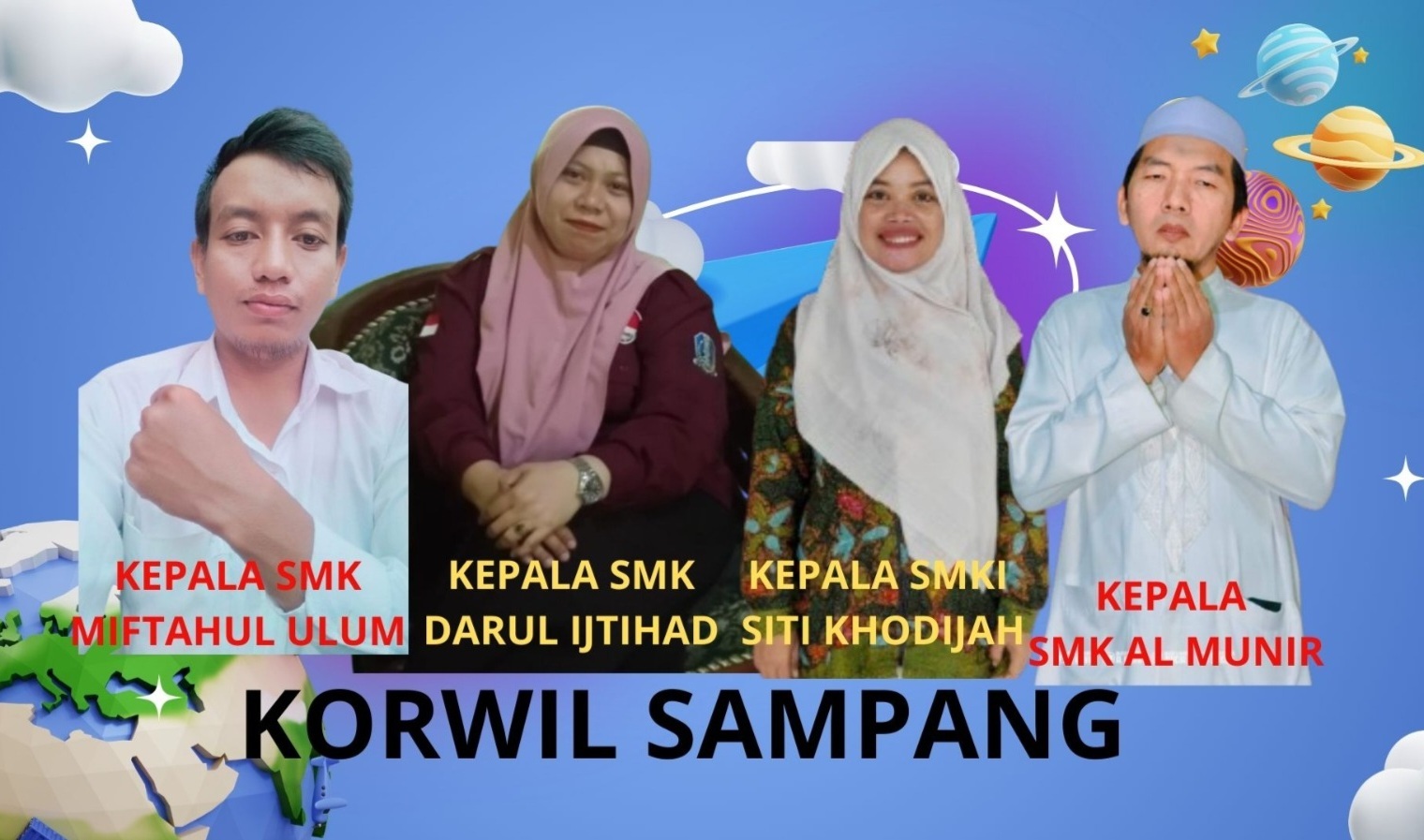 SATU SUARA: Dari kiri, Kepala SMK Miftahul Ulum Abdul Ghofur, Kepala SMK Darul Ijtihad Nurul Isnaini, Kepala SMK Islam Siti Khadijah Siti Rowatib, dan Kepala SMK Al Munir M. Amta.