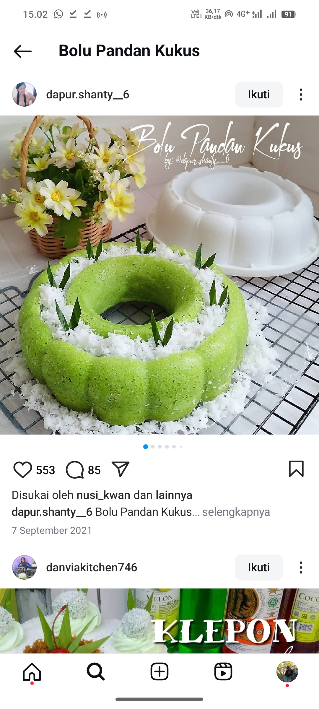 Bolu Pandan Kukus