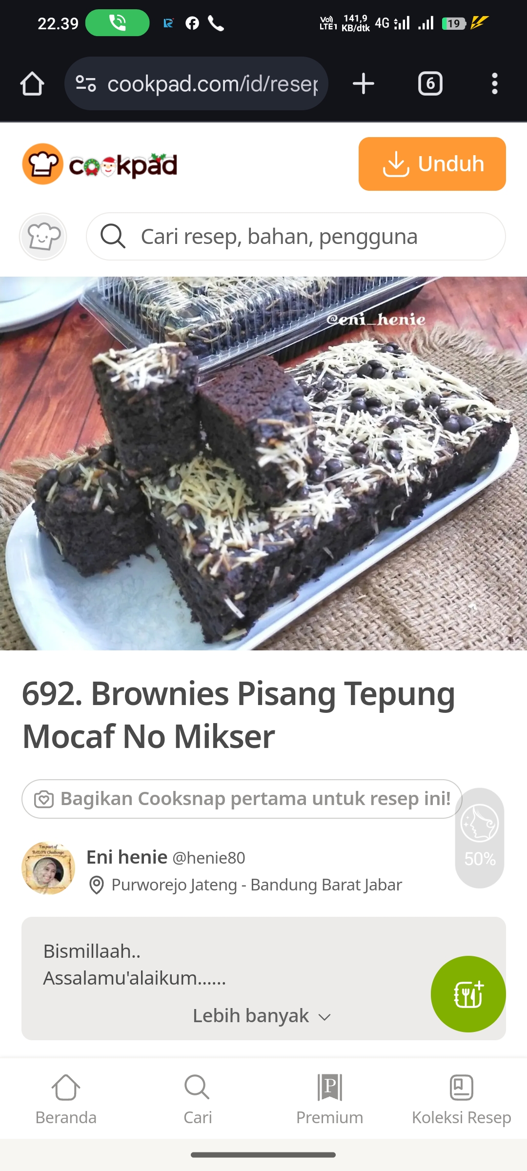 Brownies Pisang Tepung Mocaf