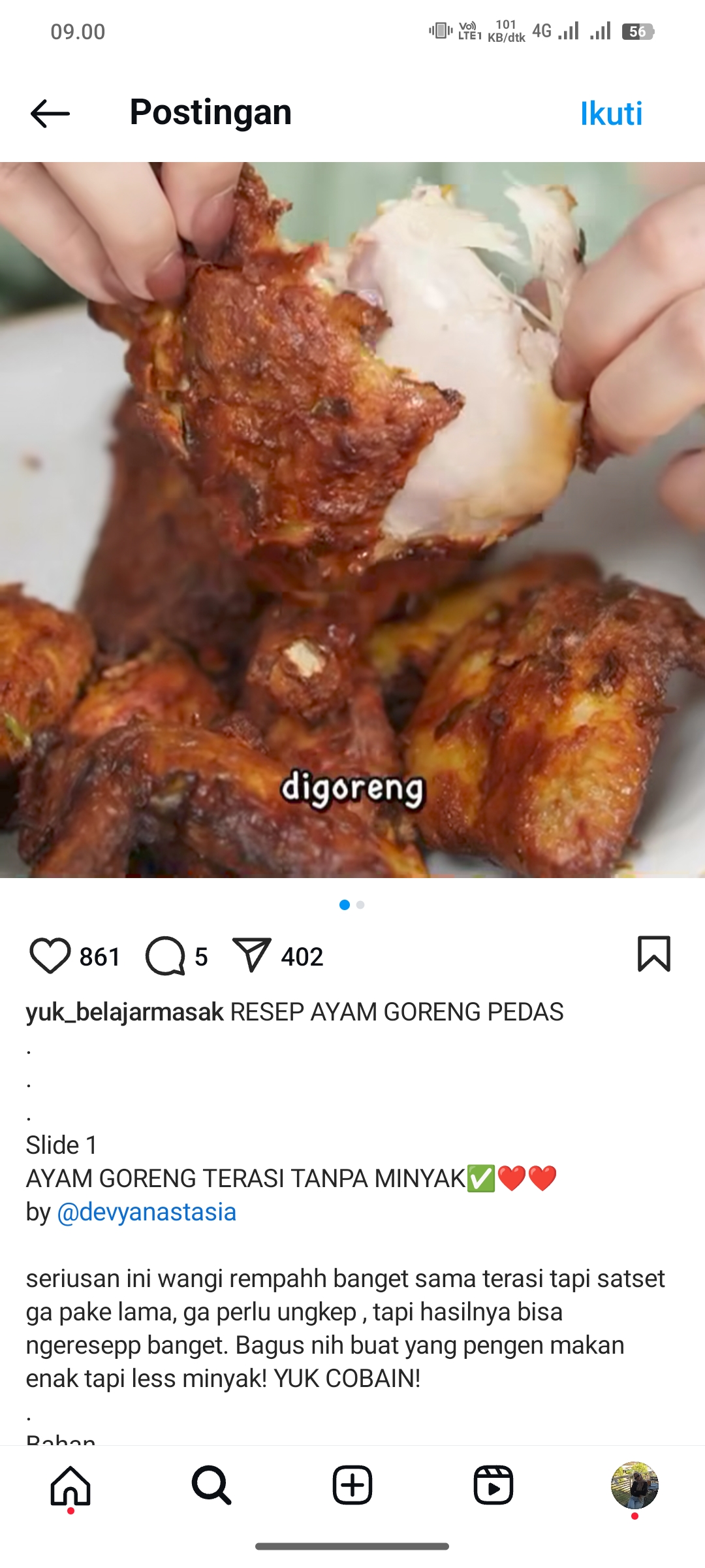 Ayam Goreng Terasi Tanpa Minyak