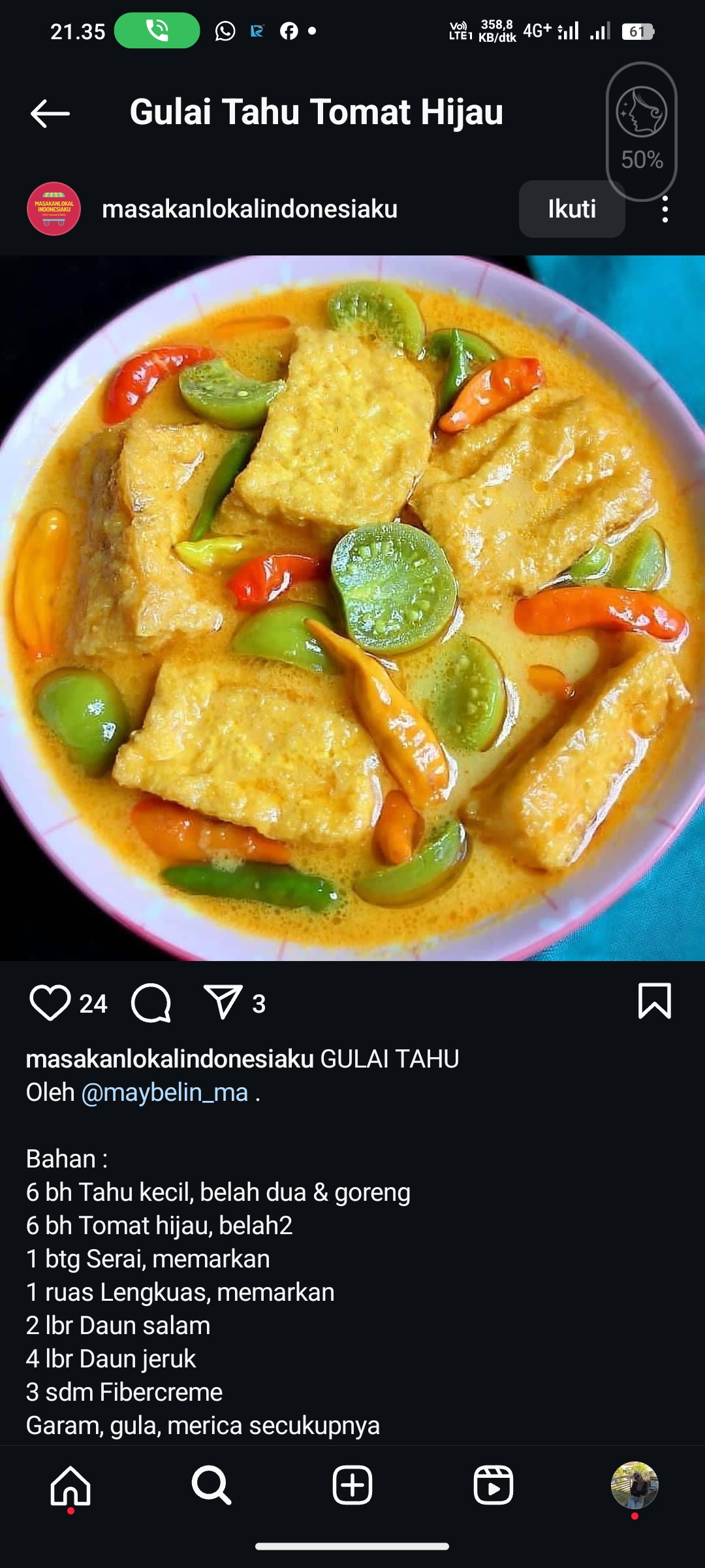 Gulai Tahu Tomat Hijau