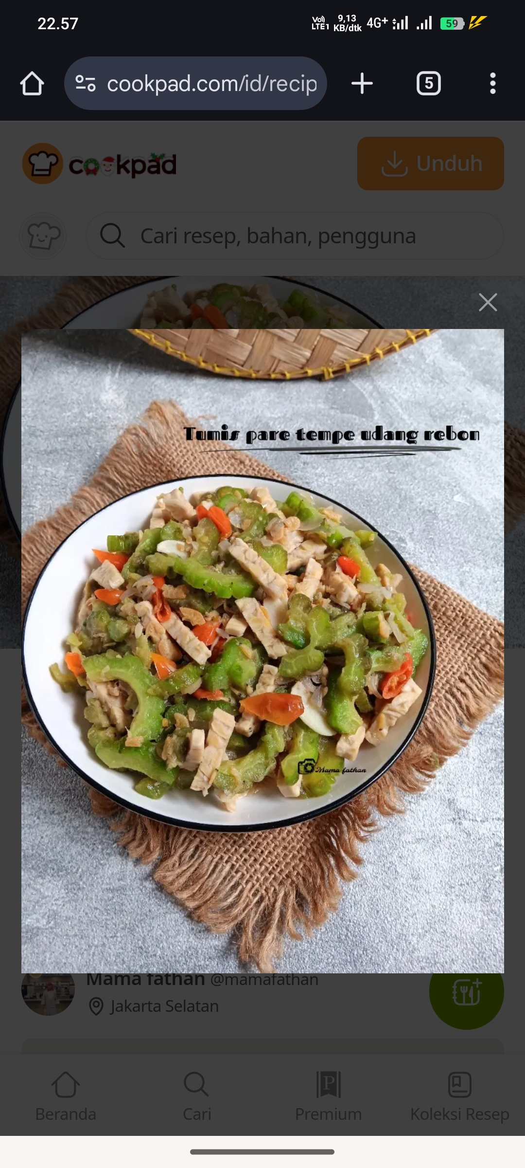Tumis Pare Tempe Udang Rebon