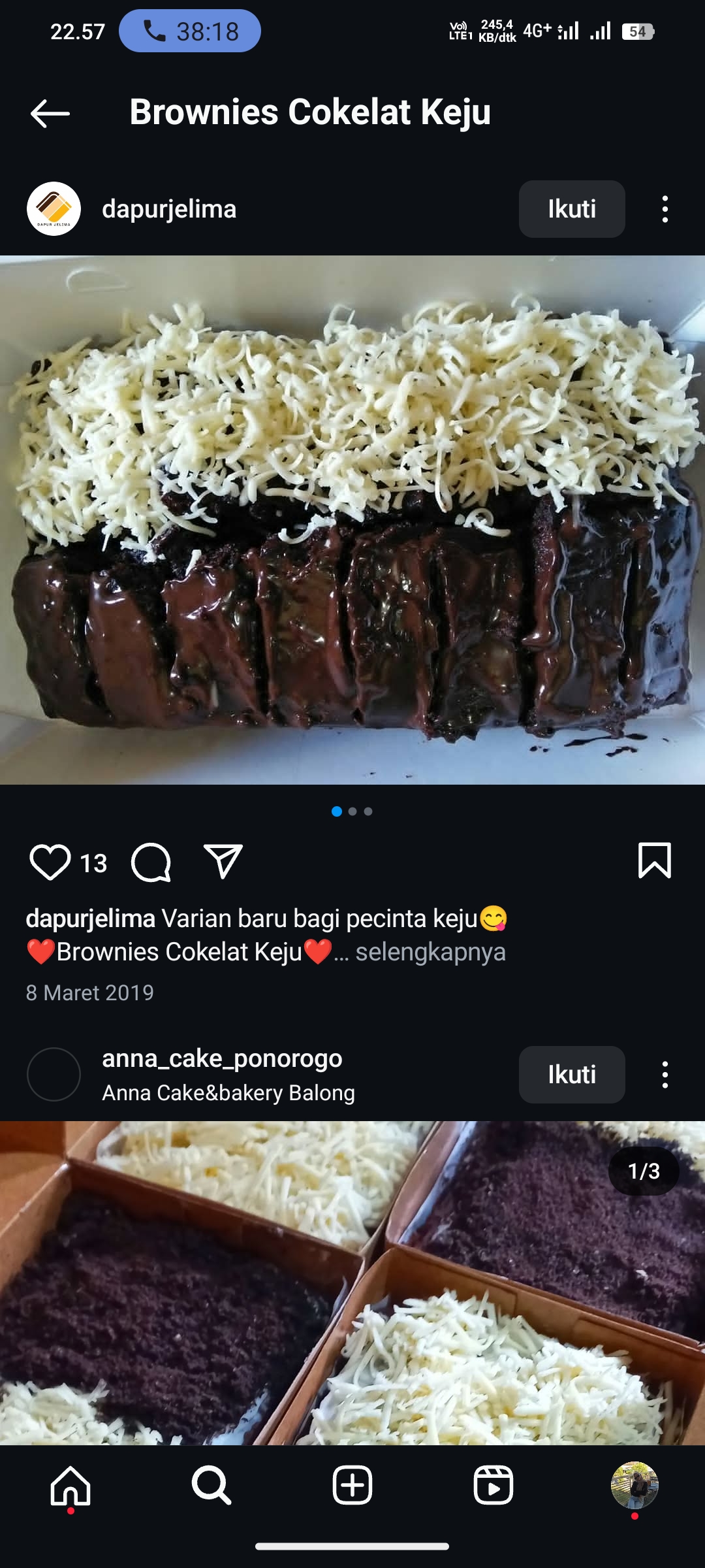 Brownies Cokelat Keju