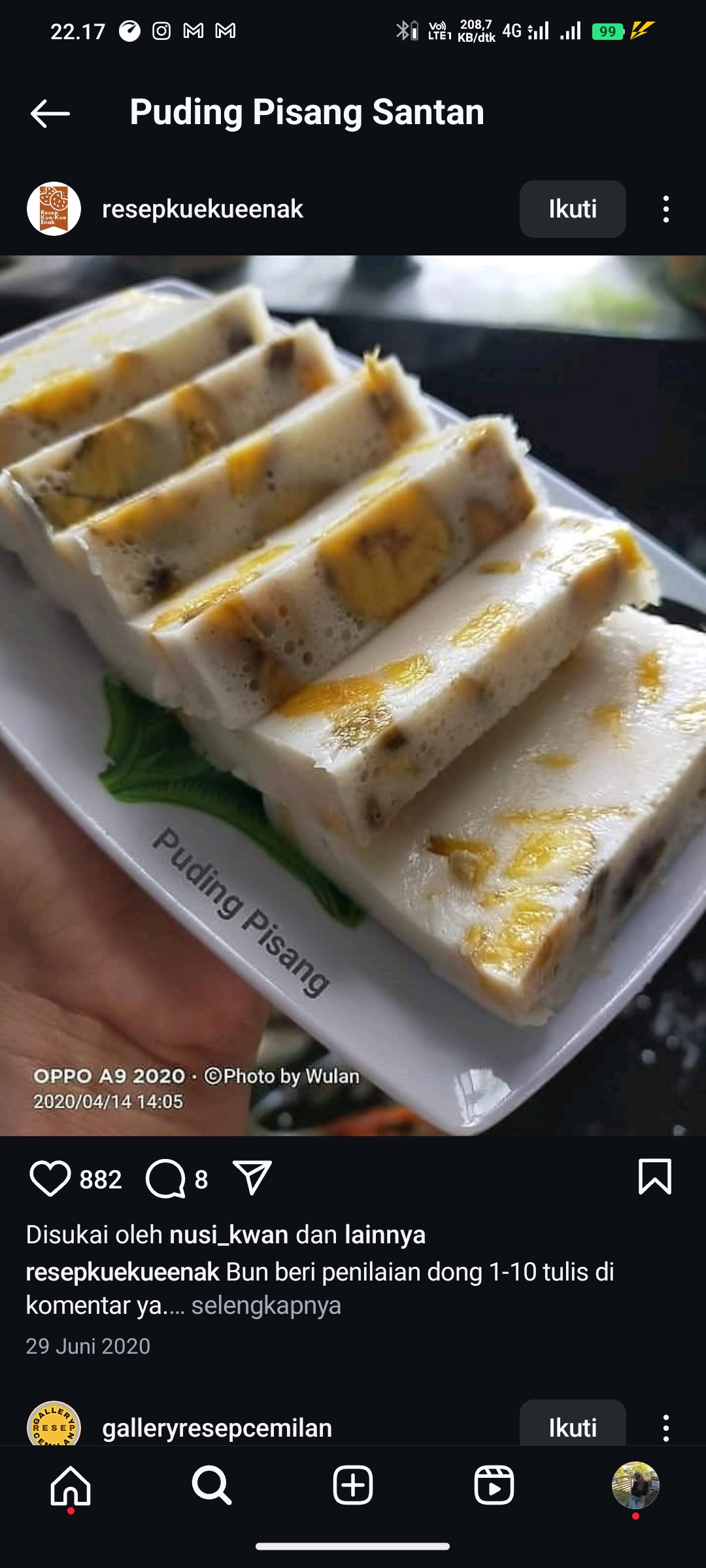 Puding Pisang Santan