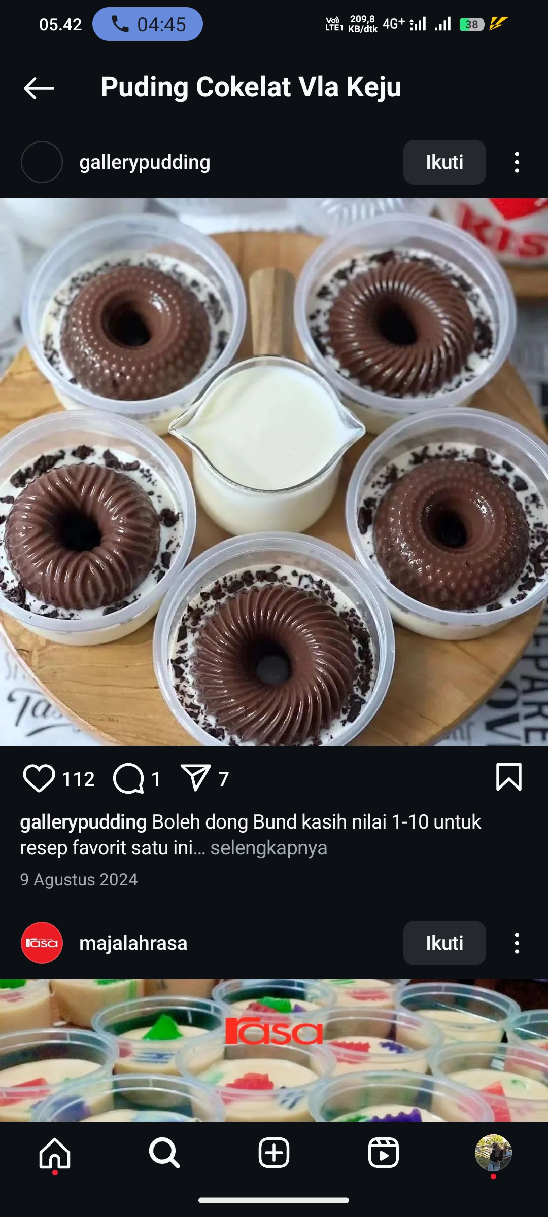 Puding Cokelat Vla Keju