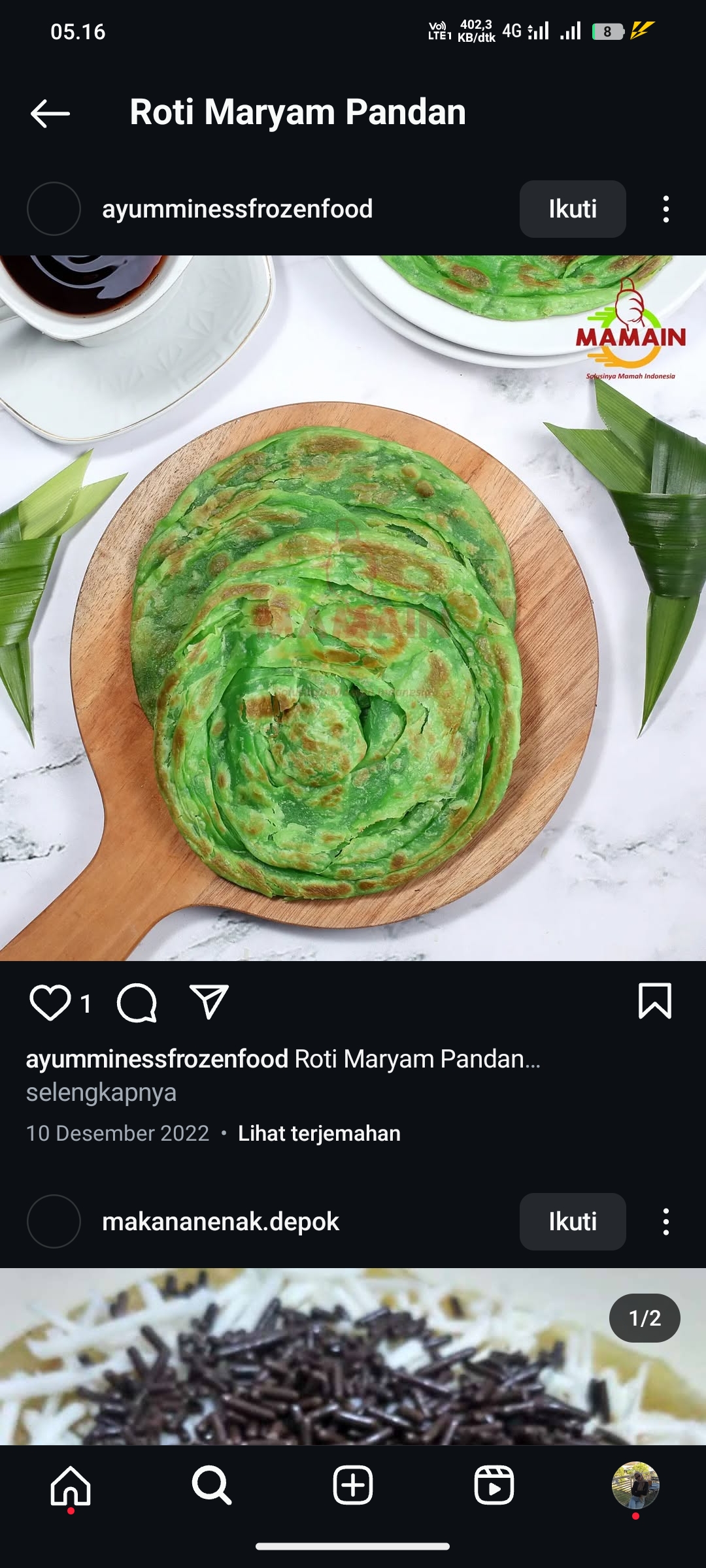 Roti Maryam Pandan