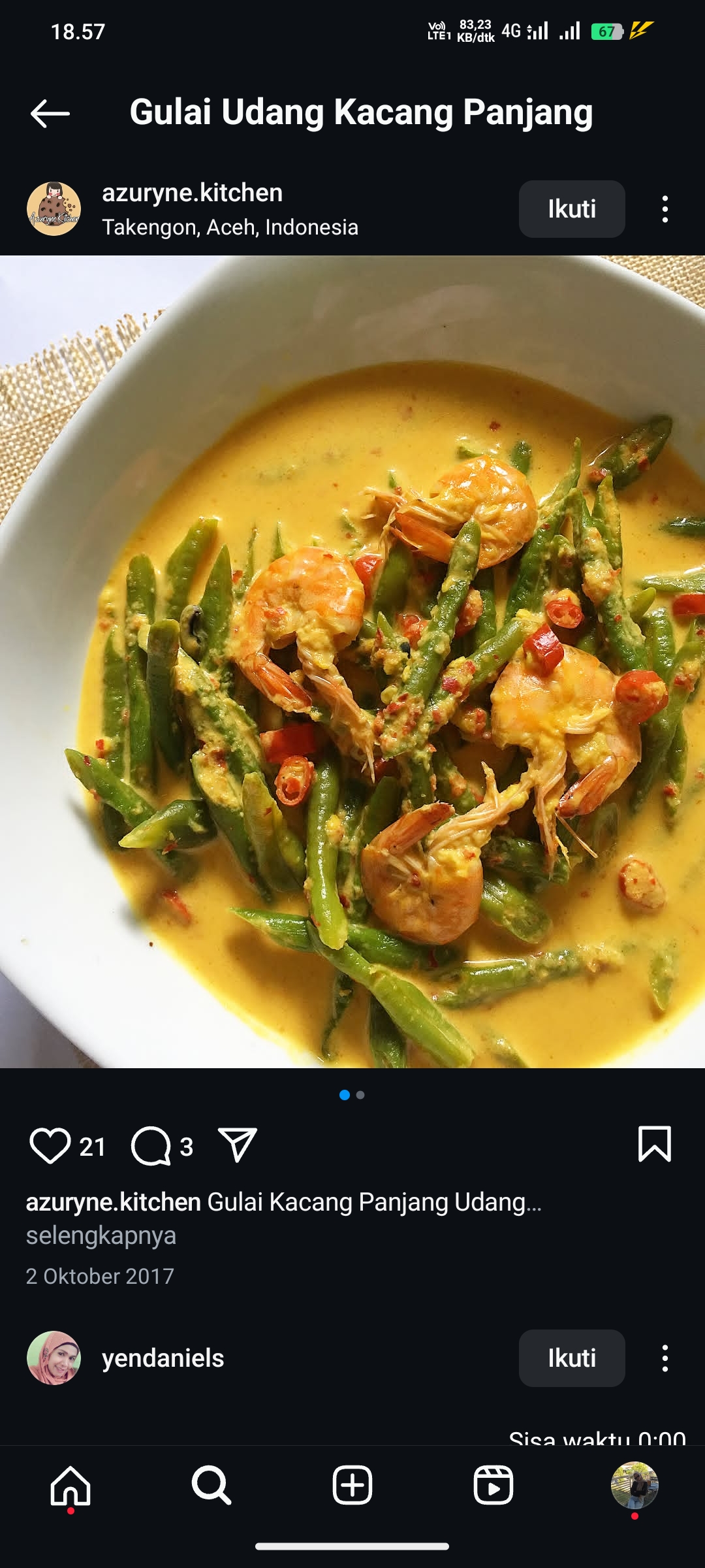 Gulai Udang Kacang Panjang