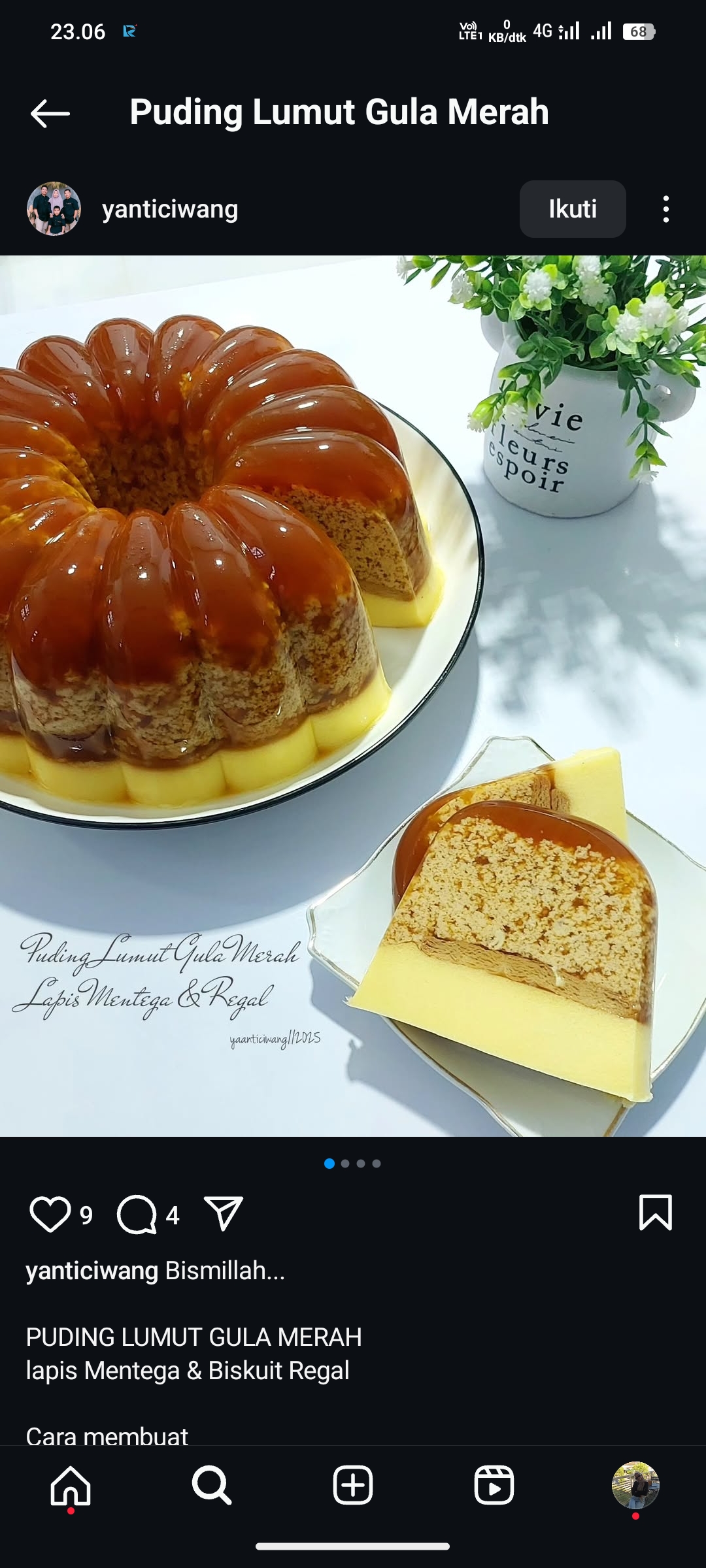 Puding Lumut Gula Merah Mentega
