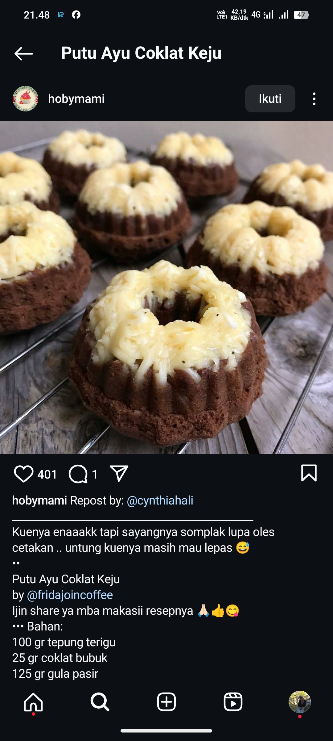 Putu Ayu Coklat Keju