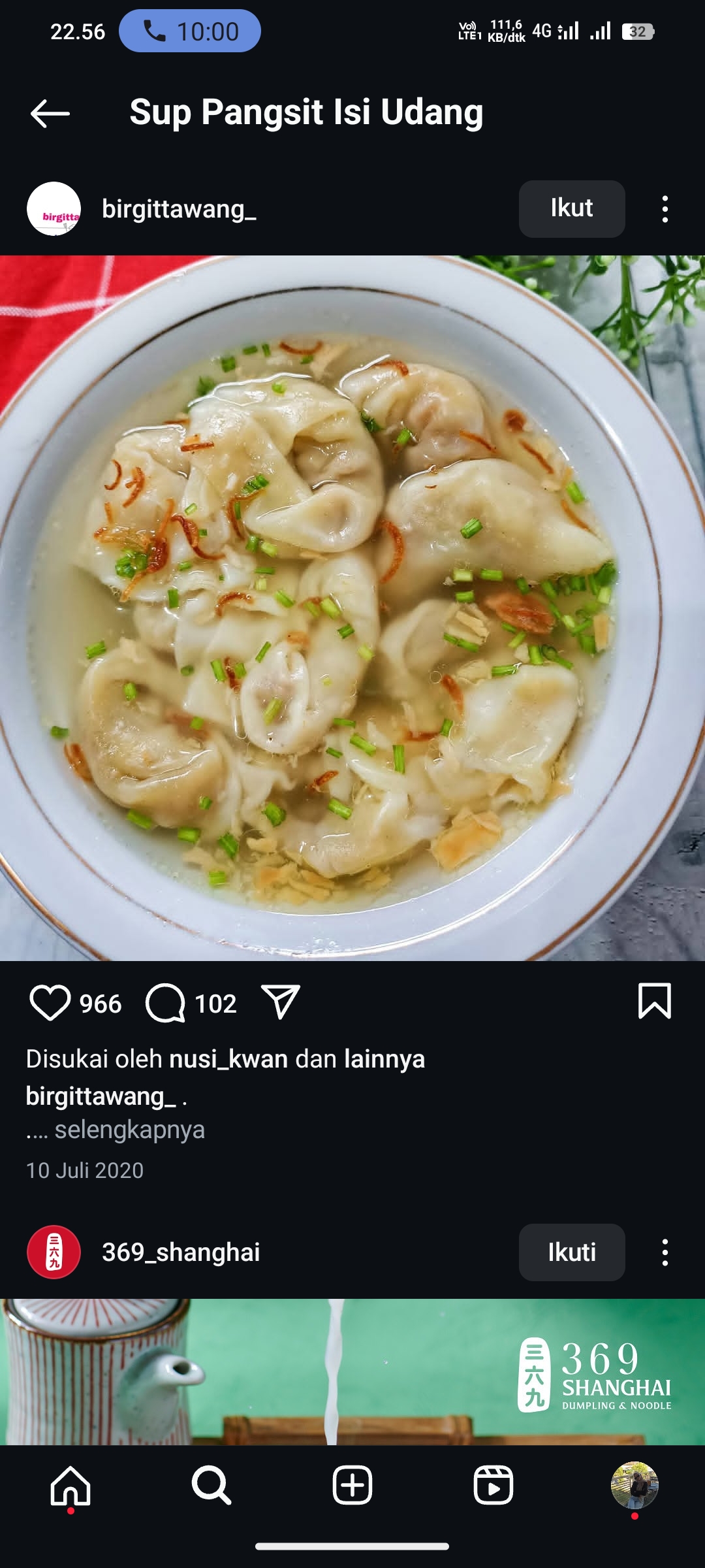 Sup Pangsit Isi Udang dan Ayam