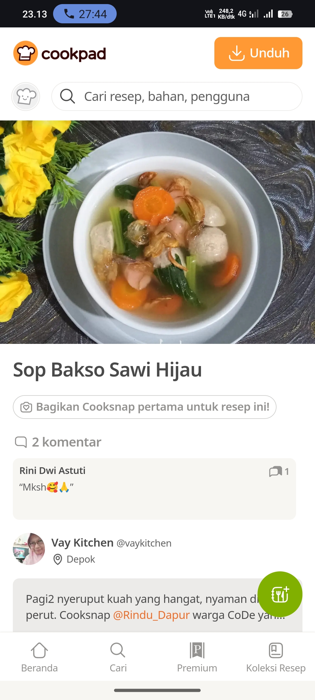 Sup Bakso Sawi Hijau