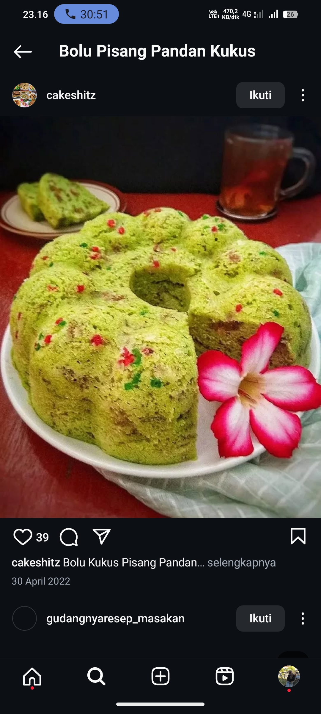 Bolu Pisang Pandan Kukus