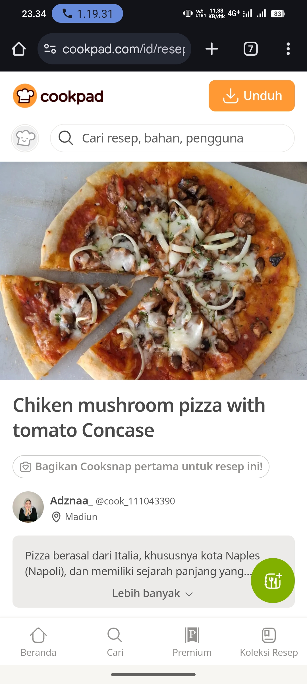Chicken Mushroom Pizza dengan Tomato Concase