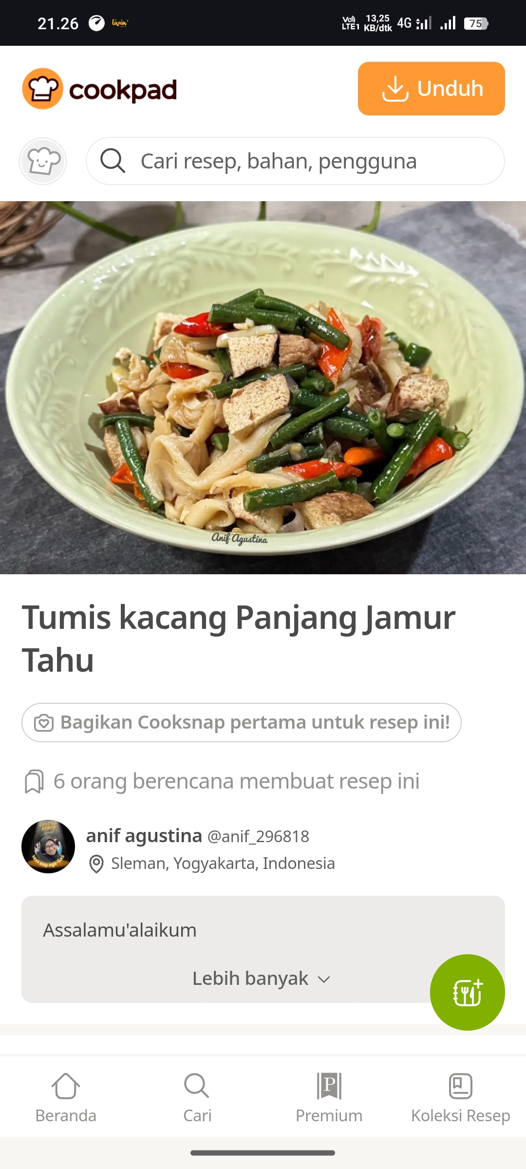 Tumis Kacang Panjang Jamur Tahu