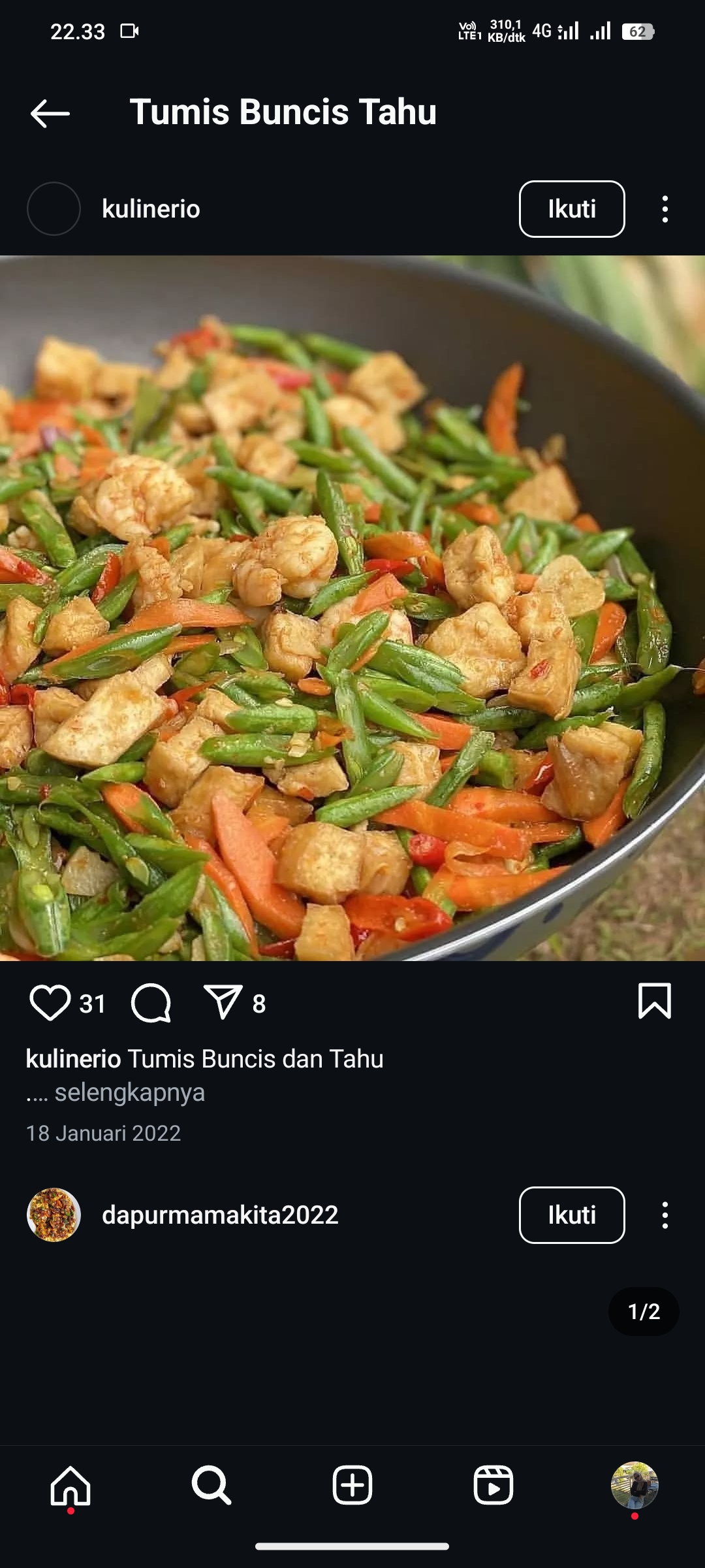 Tumis Buncis Tahu