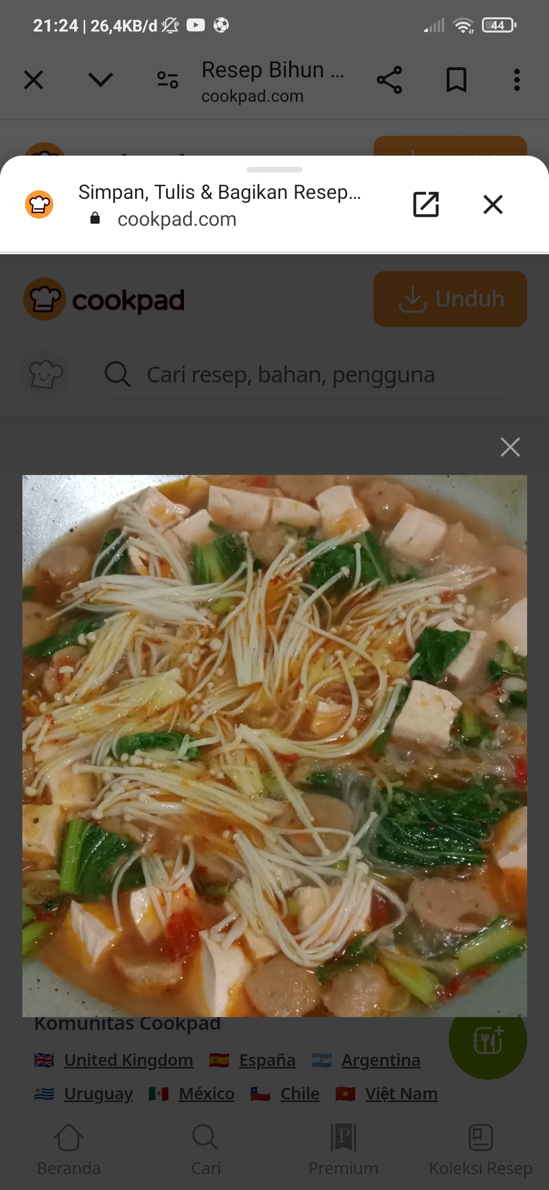 bihun kuah jamur enoki.