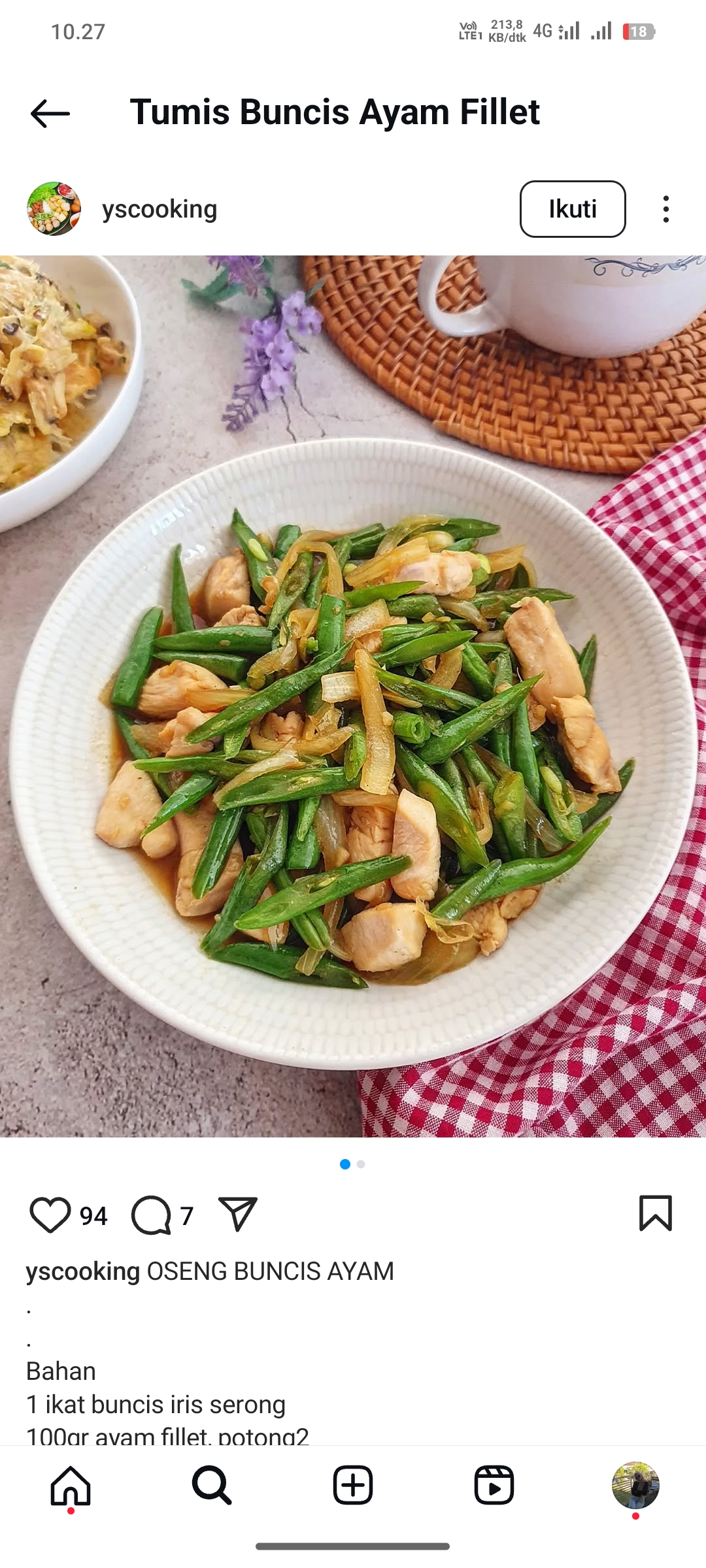Ilustrasi Tumis Buncis Ayam Fillet