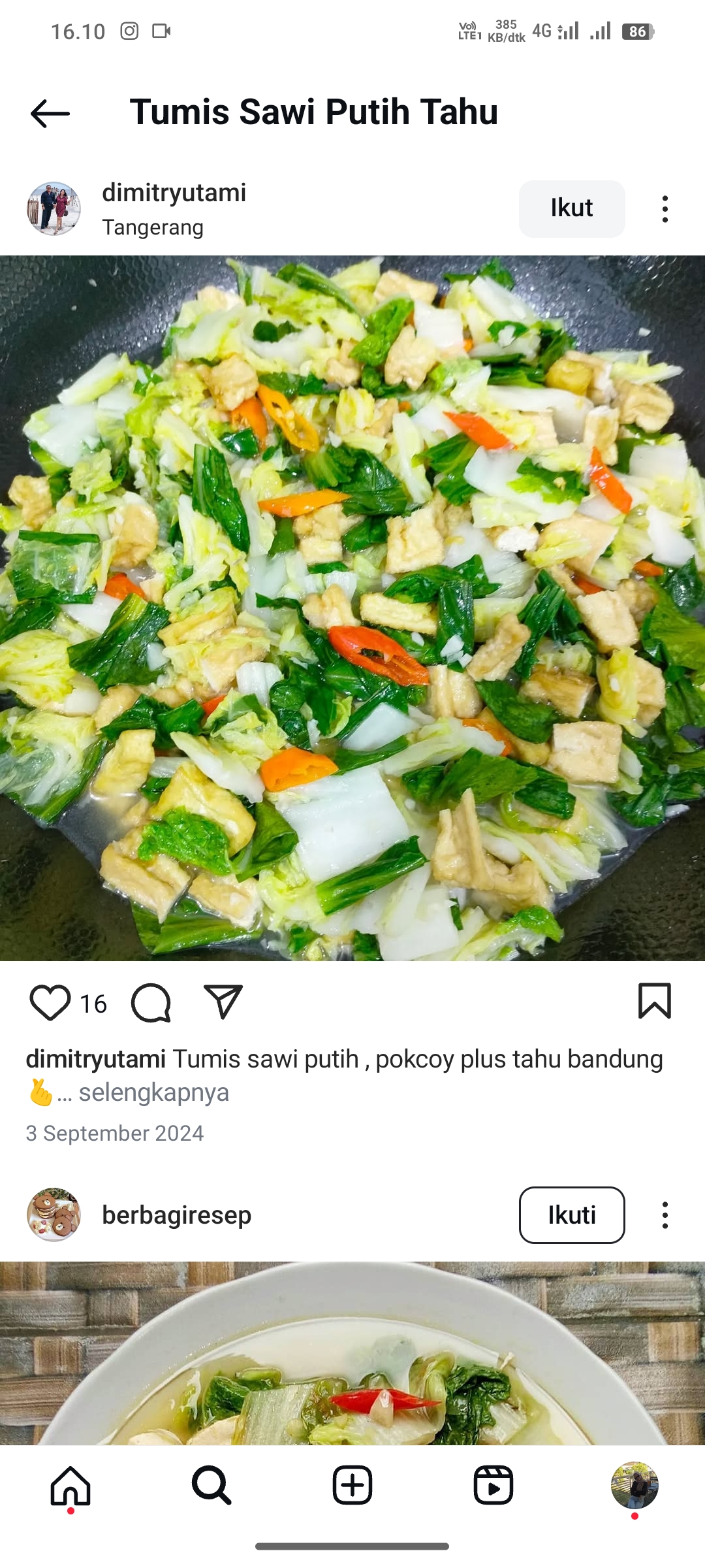 Tumis Sawi Putih Tahu