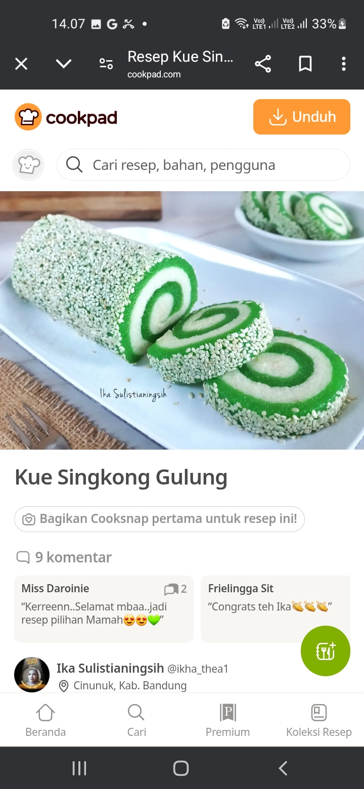 Kue Singkong Gulung Pandan