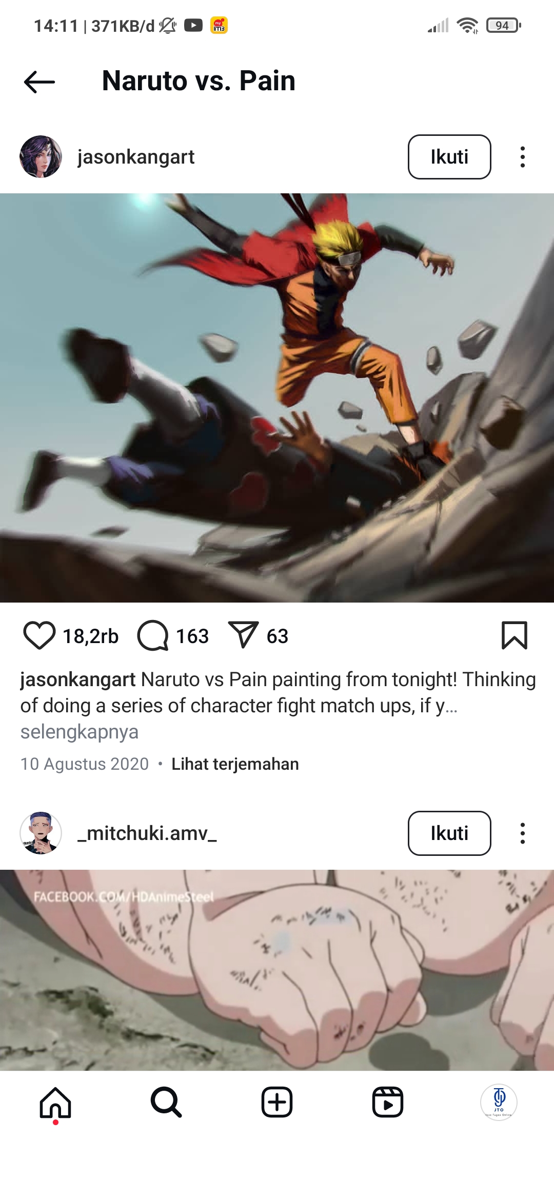 Naruto vs. Pain salah satu pertarungan epik