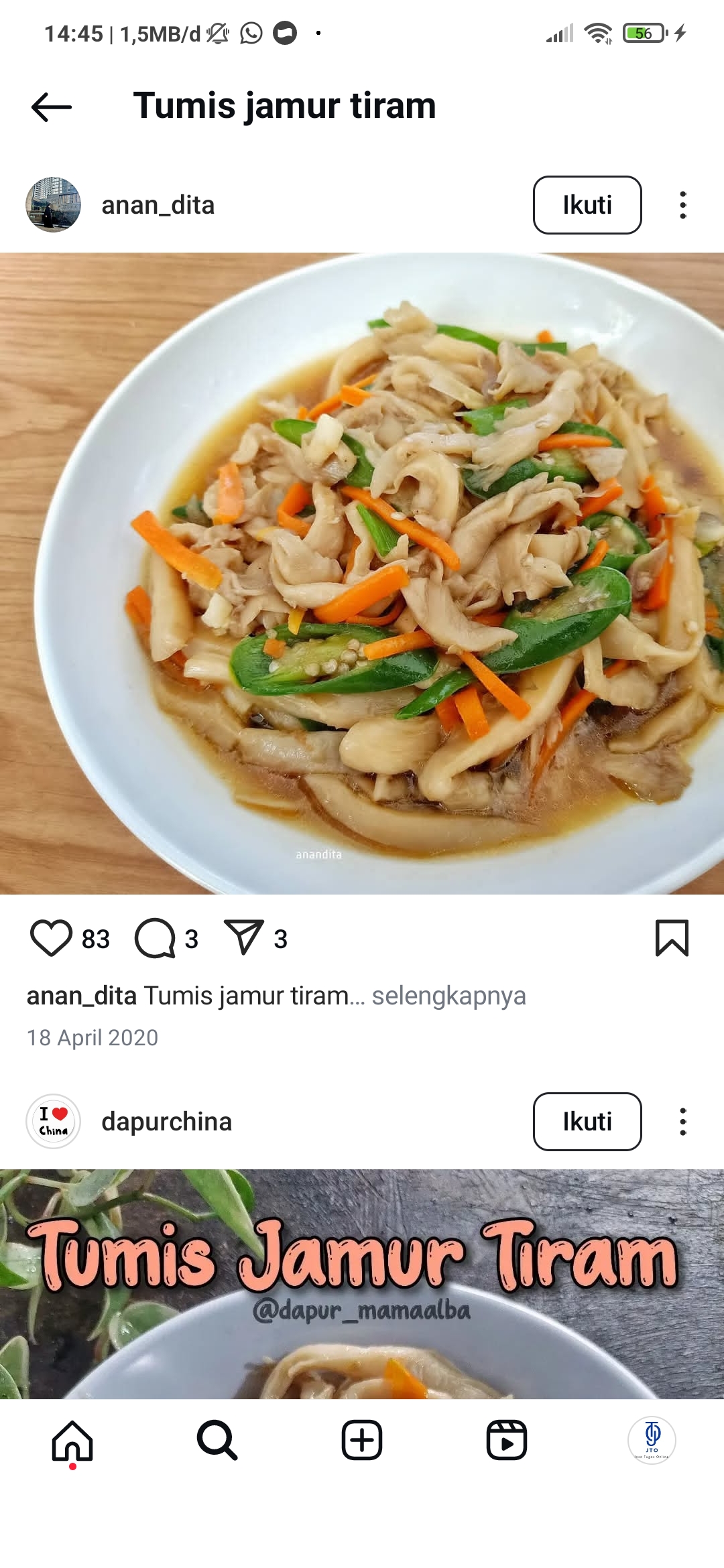 Tumis Jamur Tiram