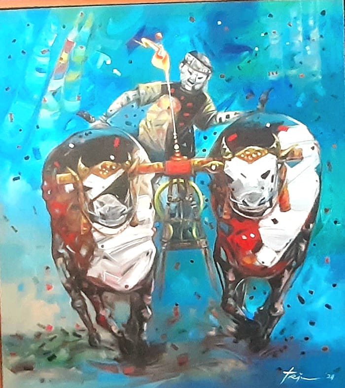 Lukisan berjudul &rdquo;Laki Melesat&rdquo;&nbsp;karya Sumantri Hotsu. (HIDAYAT RAHARJA UNTUK JPRM)