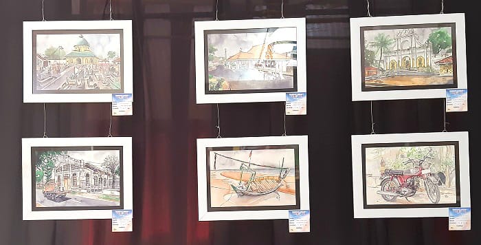 Deretan lukisan cat air karya Haris Sudarsono. (HIDAYAT RAHARJA UNTUK JPRM)