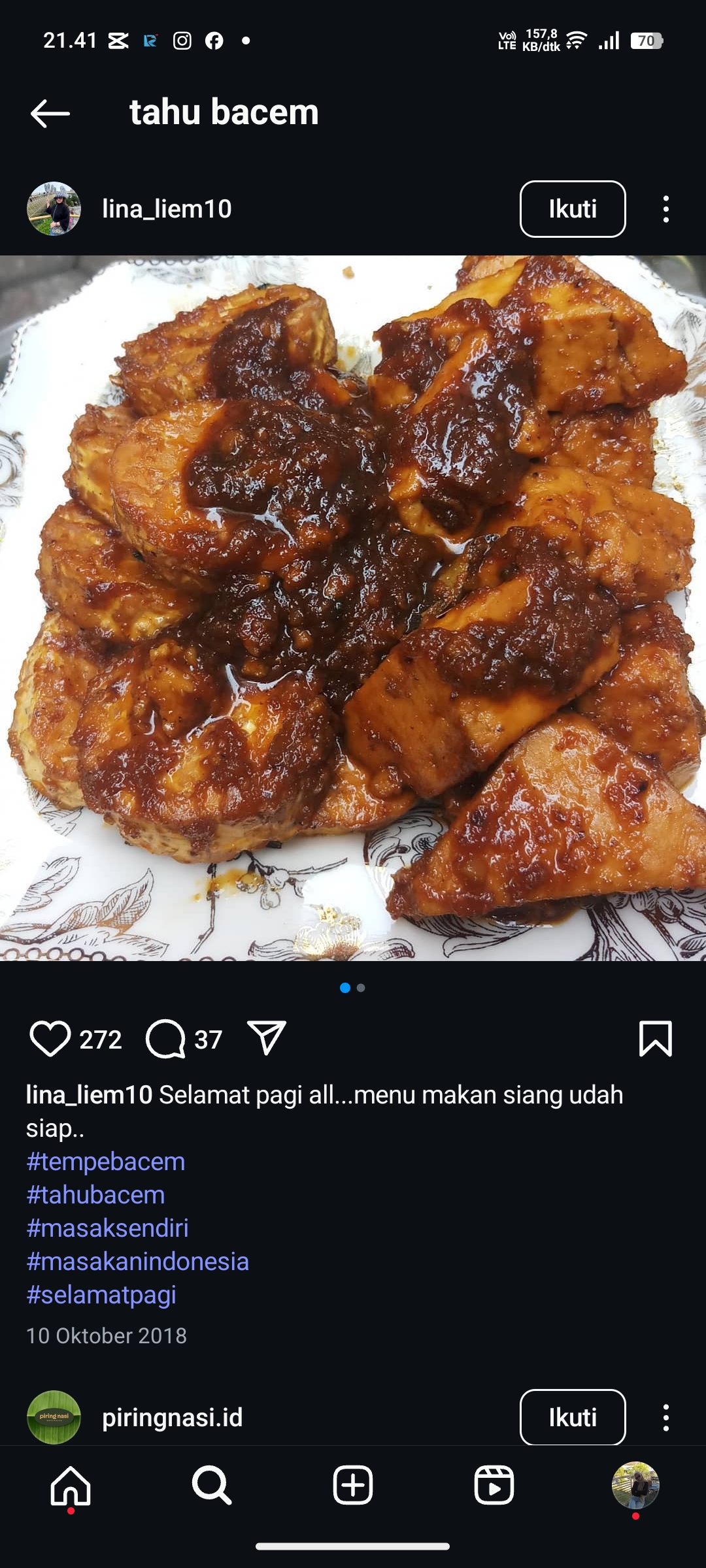Ilustrasi Tahu Bacem Bumbu Tumis