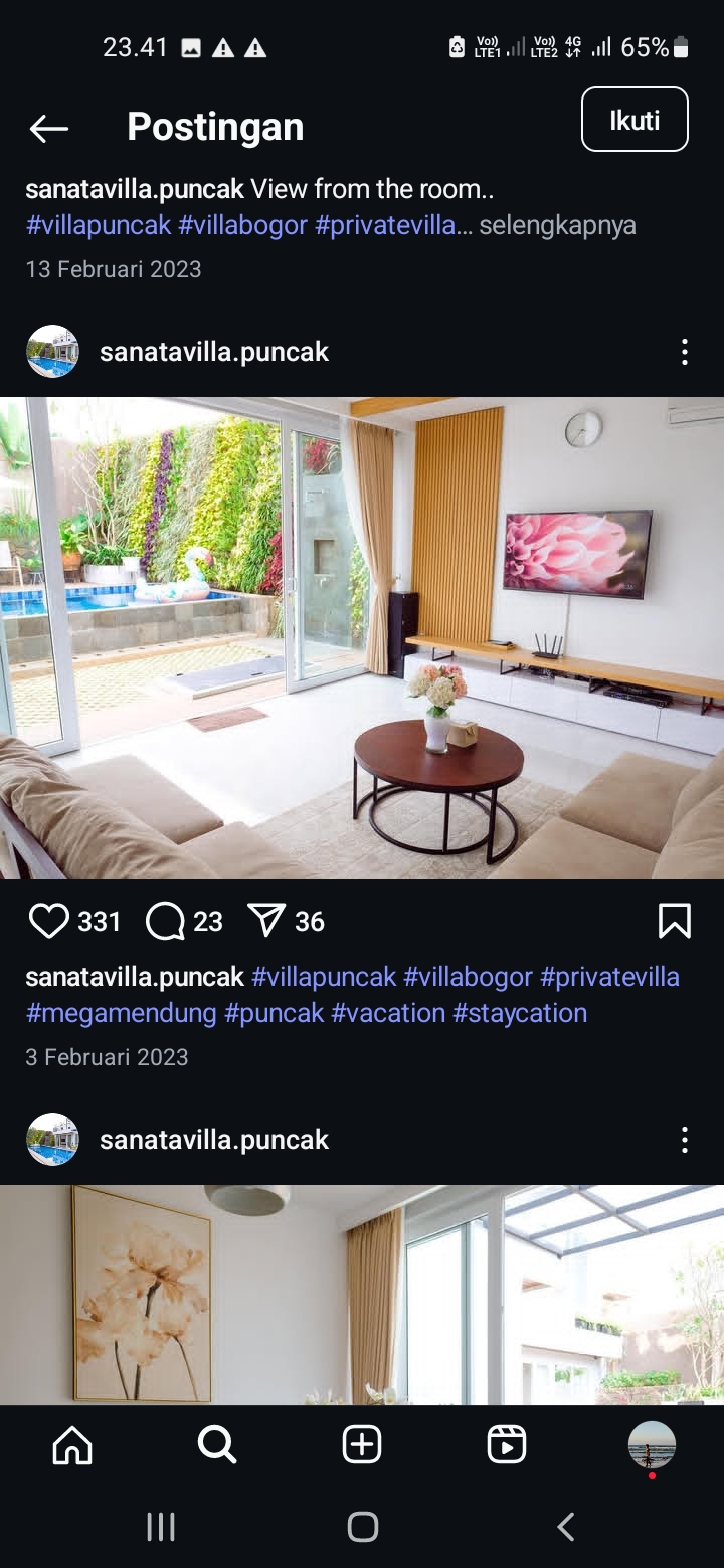 Ruang bersantai Sanata Villa Puncak