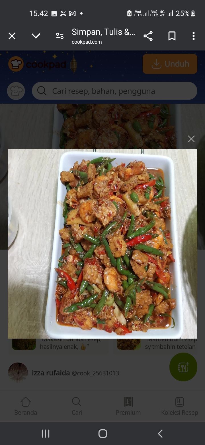 Tumis tempe udang cabe ijo