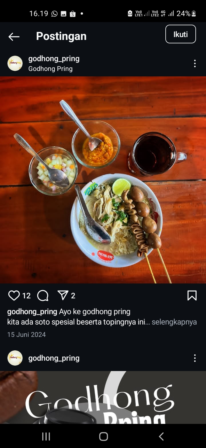 Salah satu menu di Godhong Pring