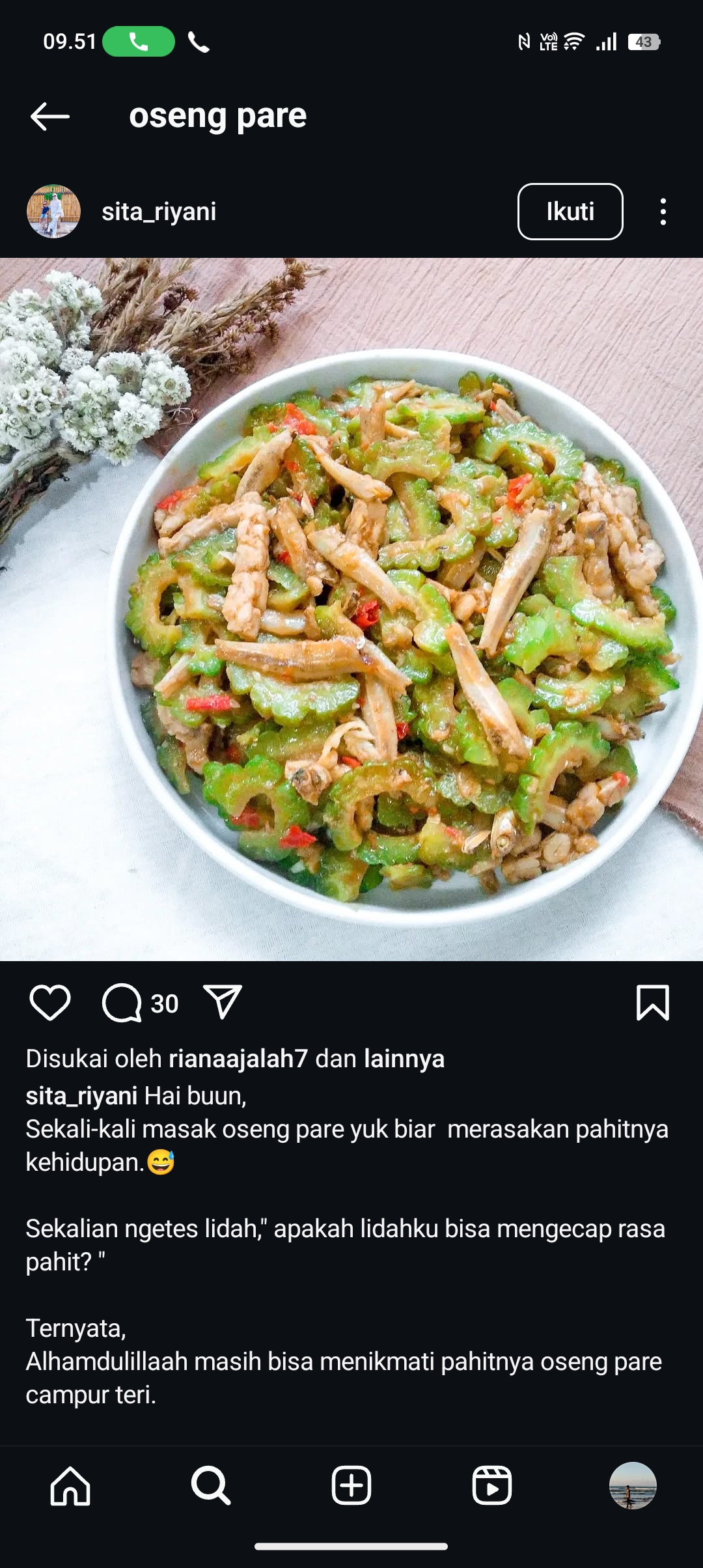 Resep  oseng pare