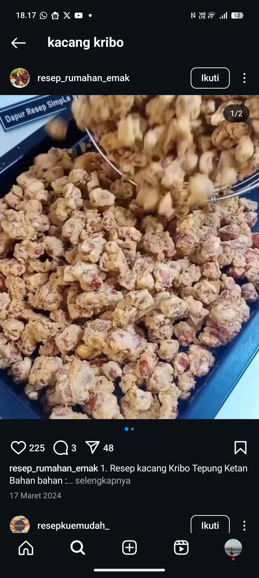 Resep kacang kribo