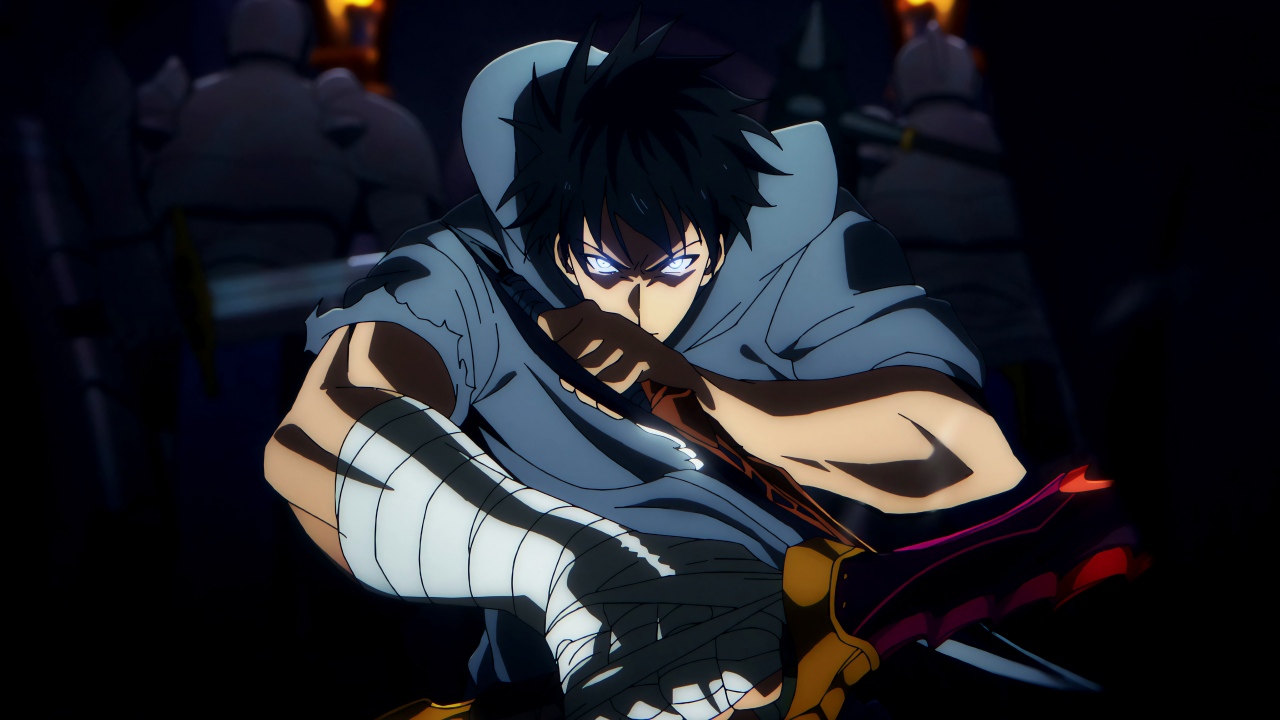 sung jin woo, shadow monarch dalam aksi di anime solo leveling