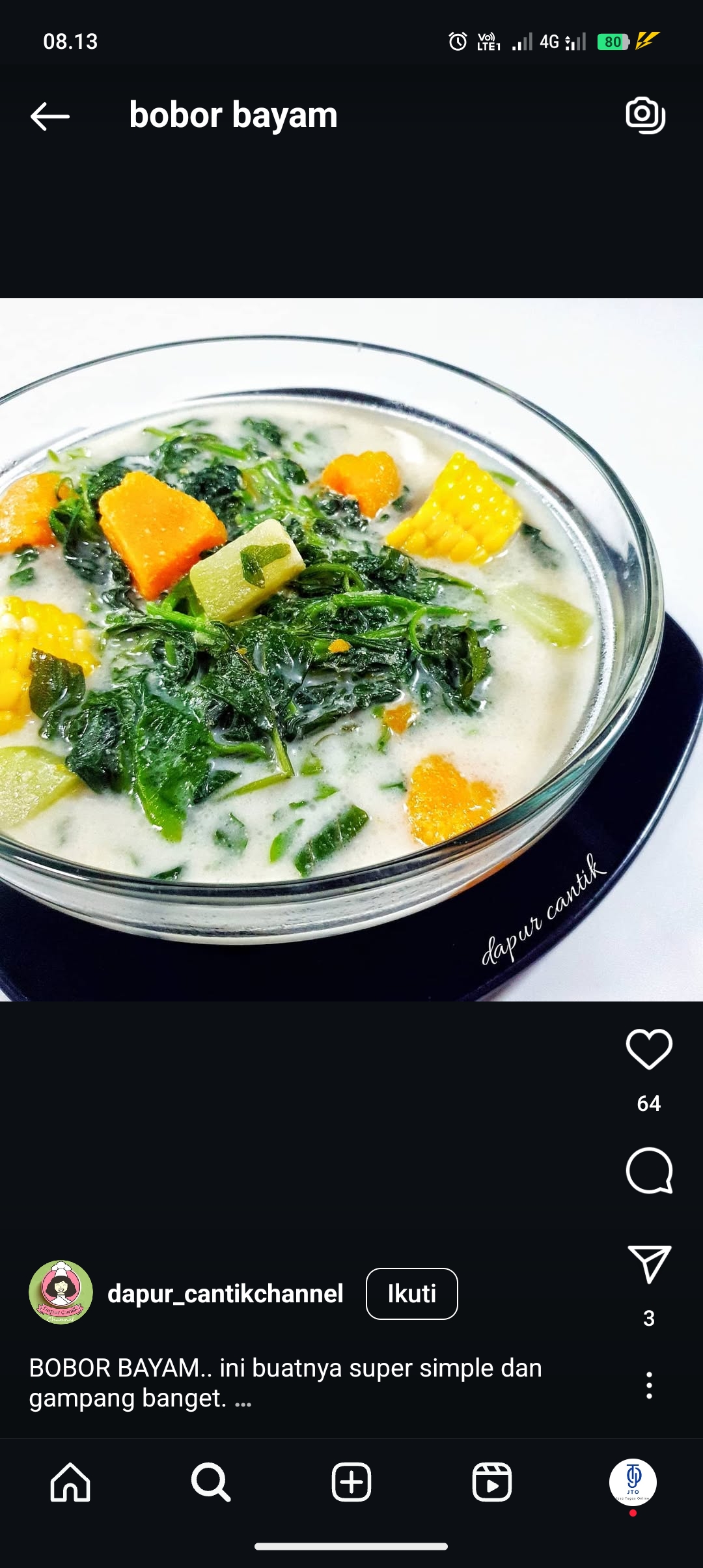 Bobor Bayam buat masak