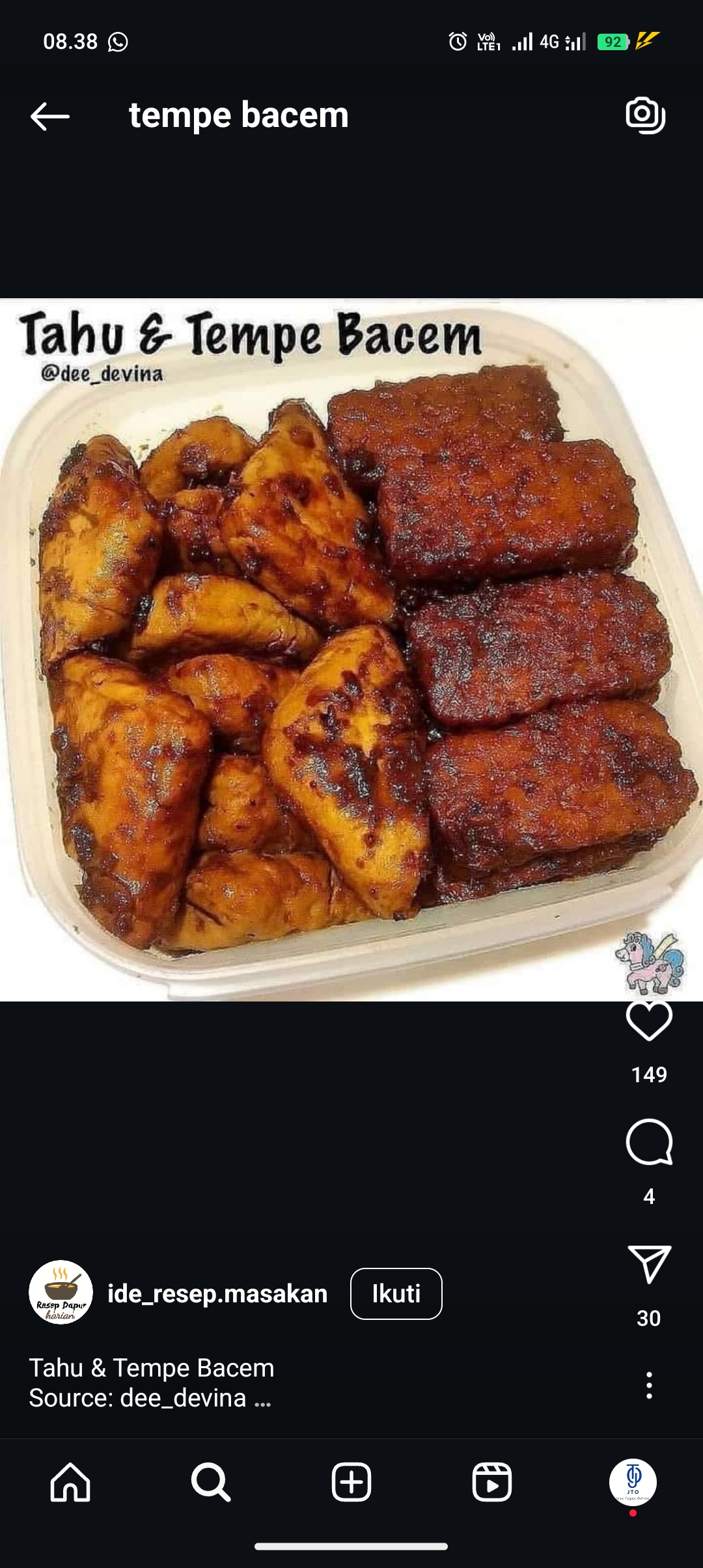 Resep Tahu Tempe Bacem