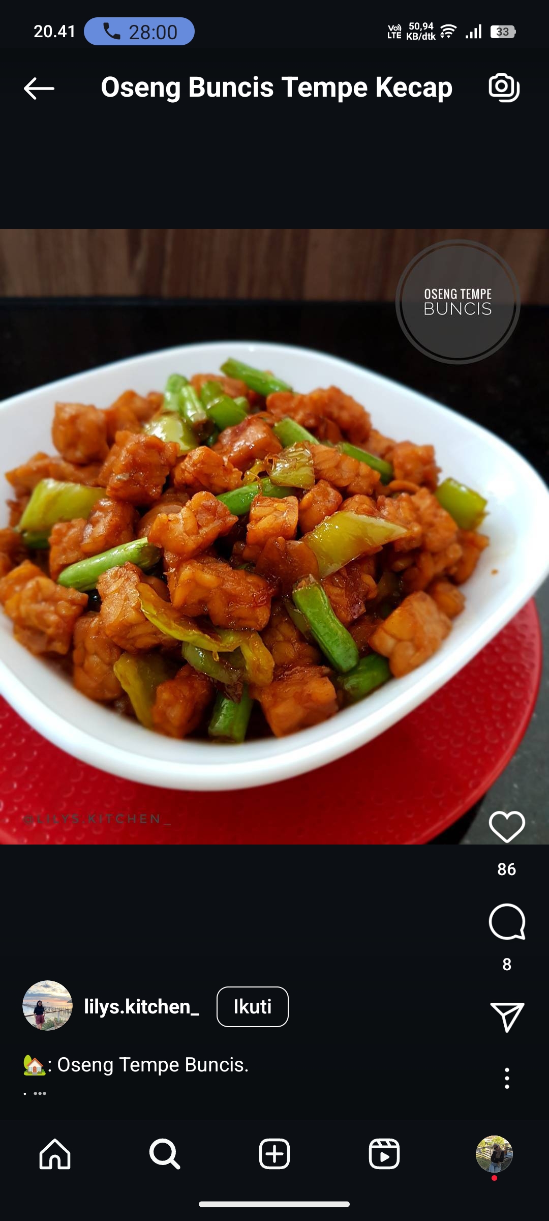 Oseng Buncis Tempe Kecap