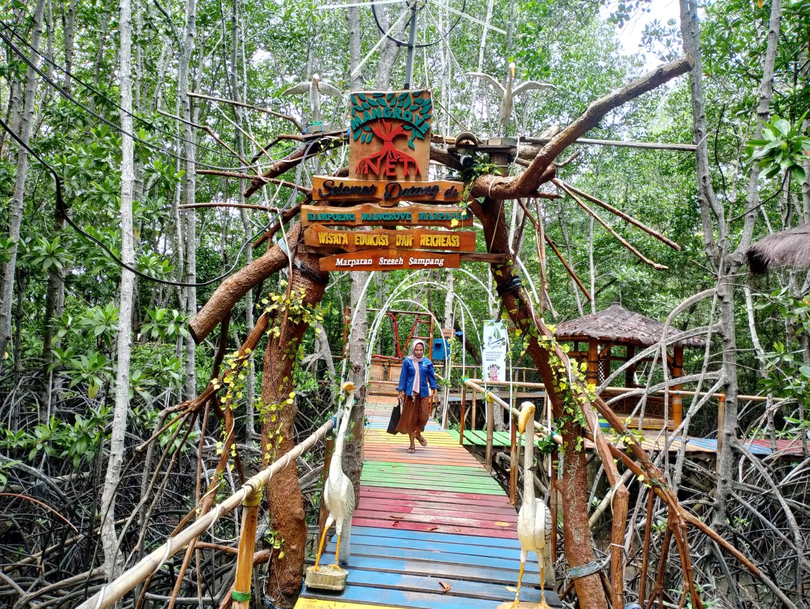 CERAH: Warga tengah berada di wisata mangrove yang dikelola BUMDes Marparan, (7/4/2024). (UBAIDILLAHIR RAIE/JPRM)
