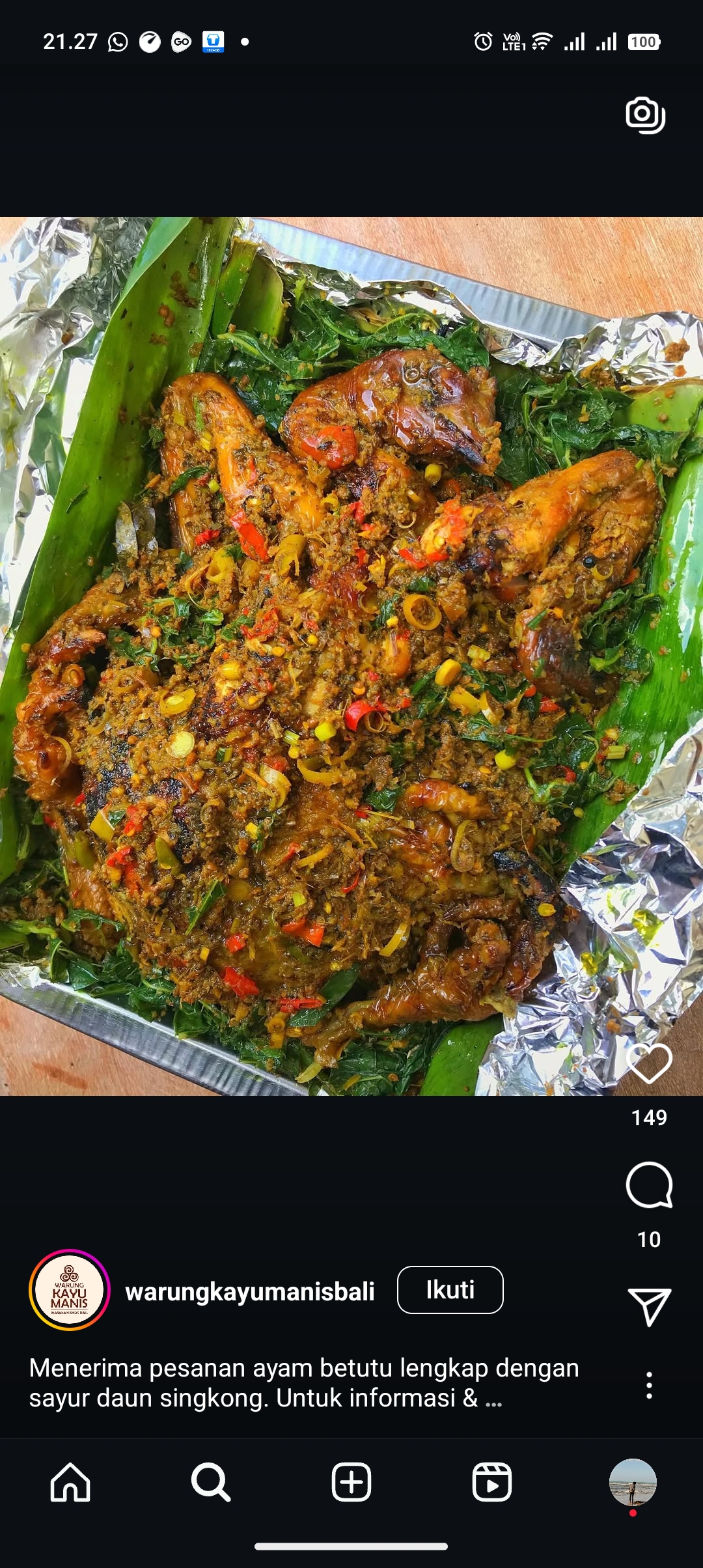 Masak sendiri ayam Betutu Bali