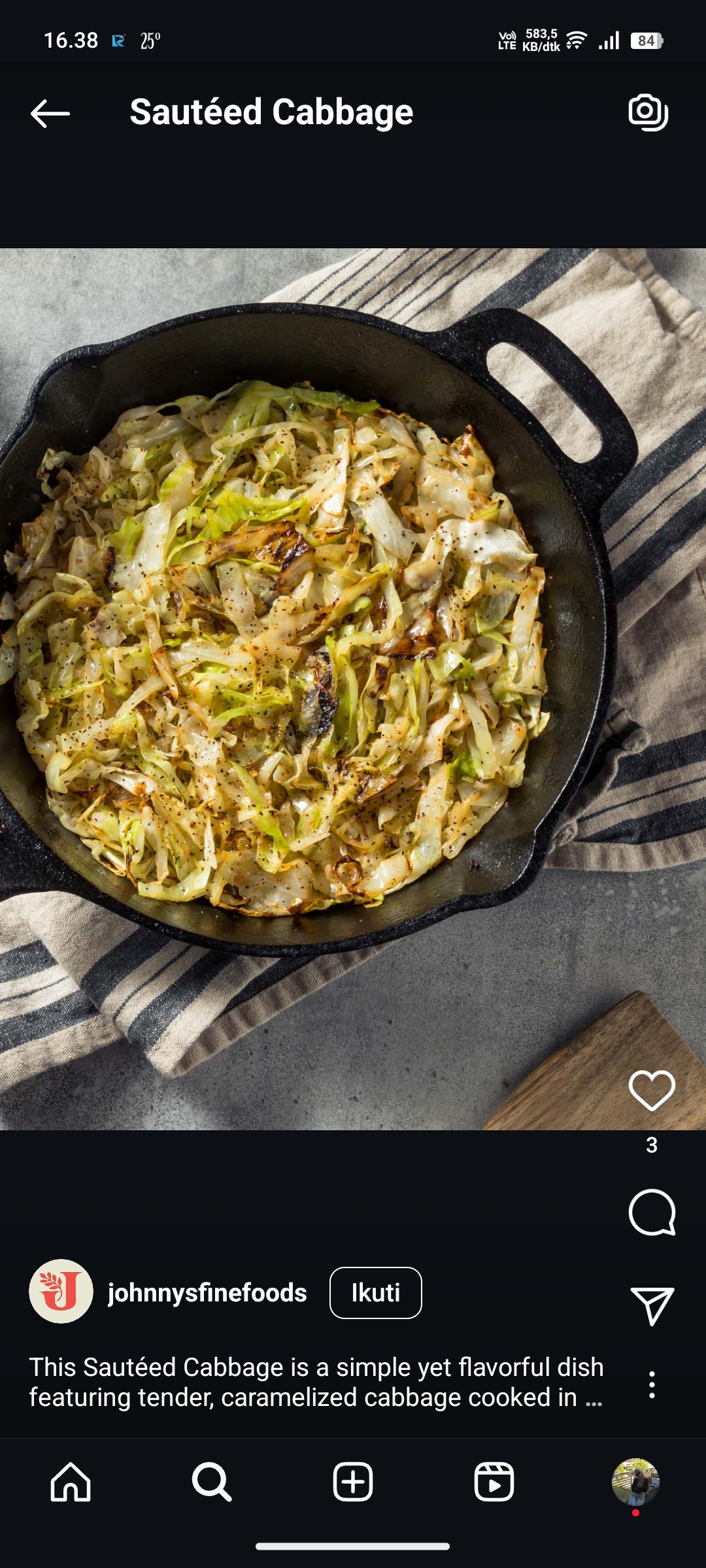 Saut&eacute;ed Cabbage