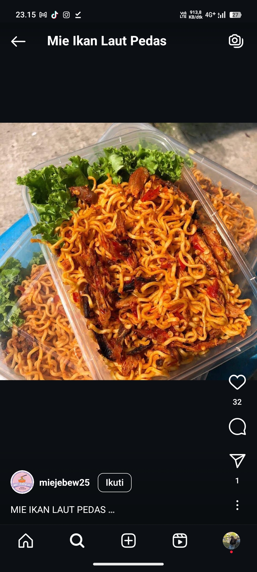 Mie Ikan Laut Pedas