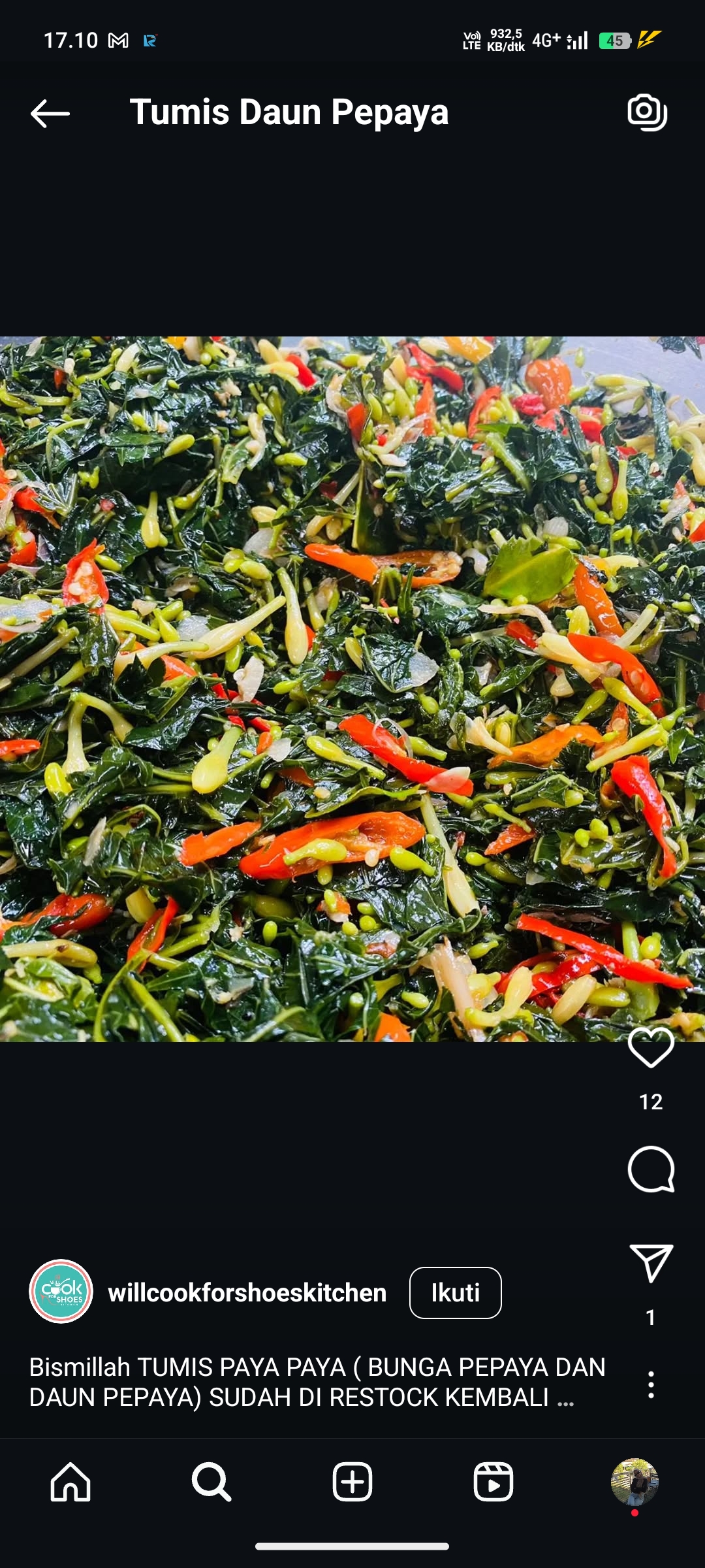 Tumis Daun Pepaya