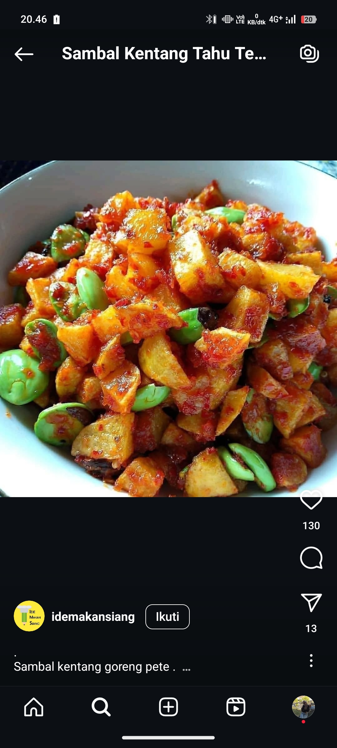 Sambal Goreng Kentang Tahu Tempe Pete