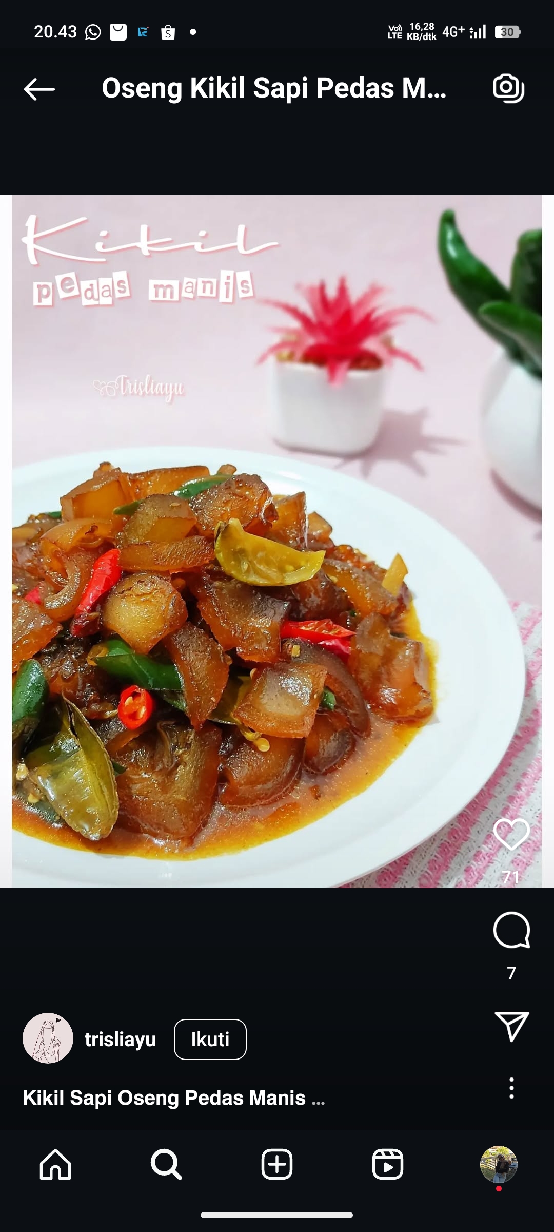 Oseng Kikil Sapi Pedas Manis