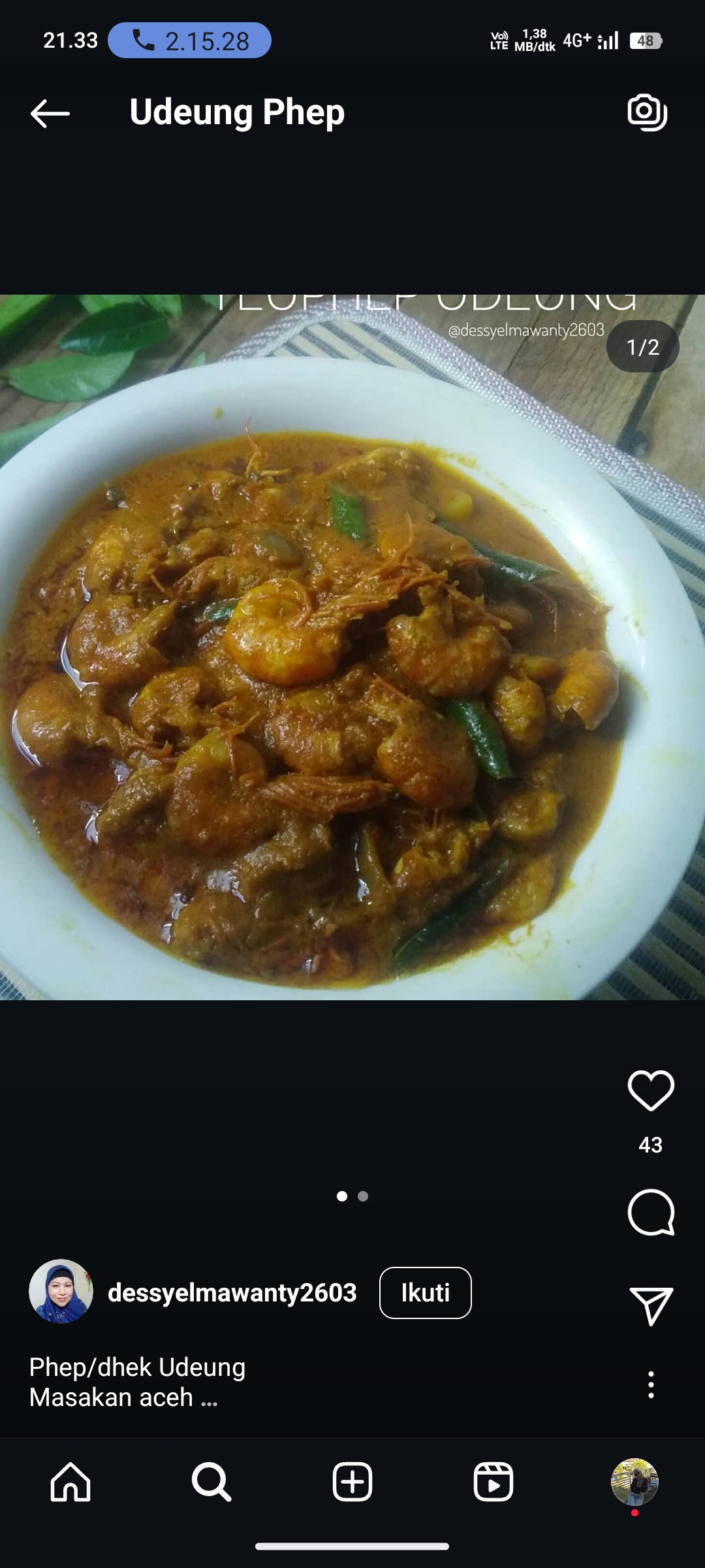 Udang Nyemek Khas Aceh (Udeung Phep)