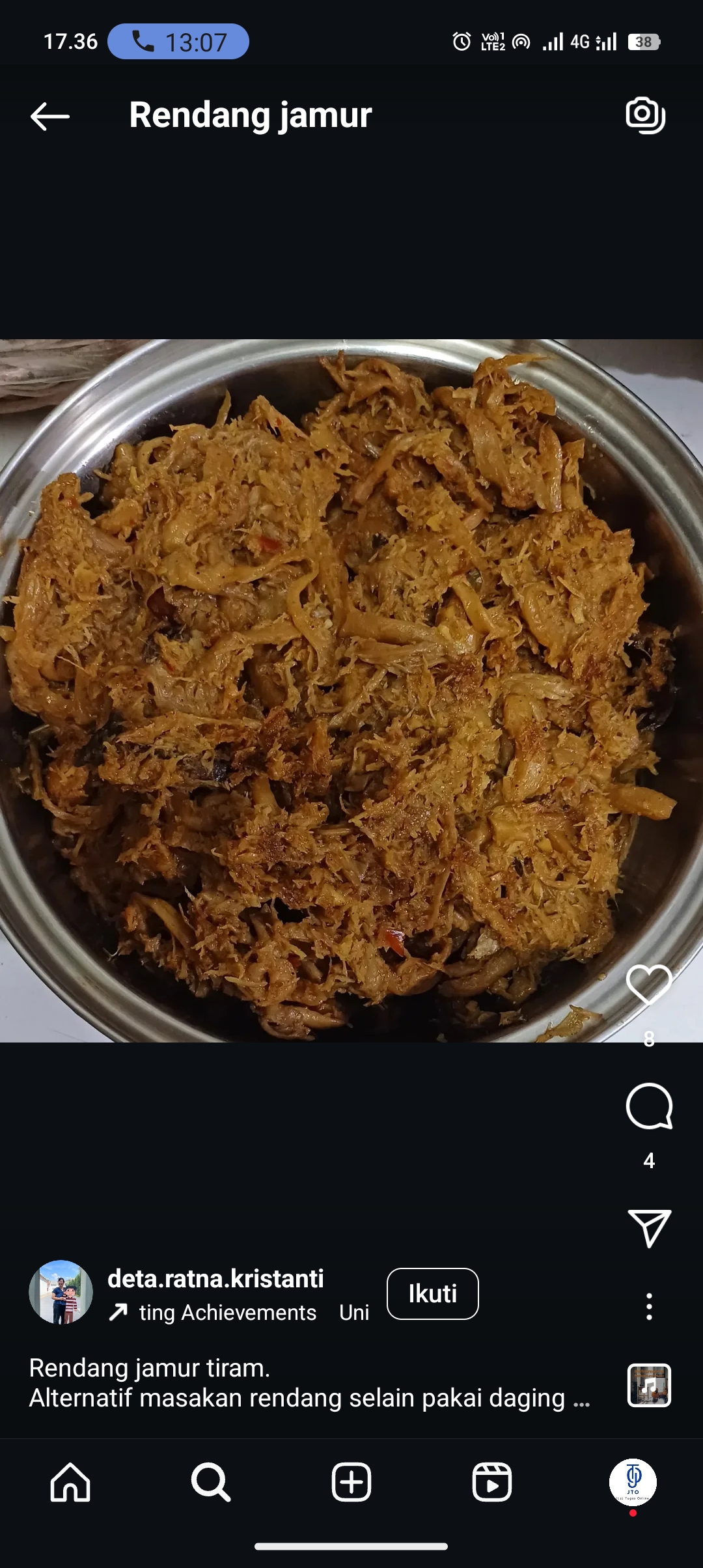 Resep rendang jamur tiram